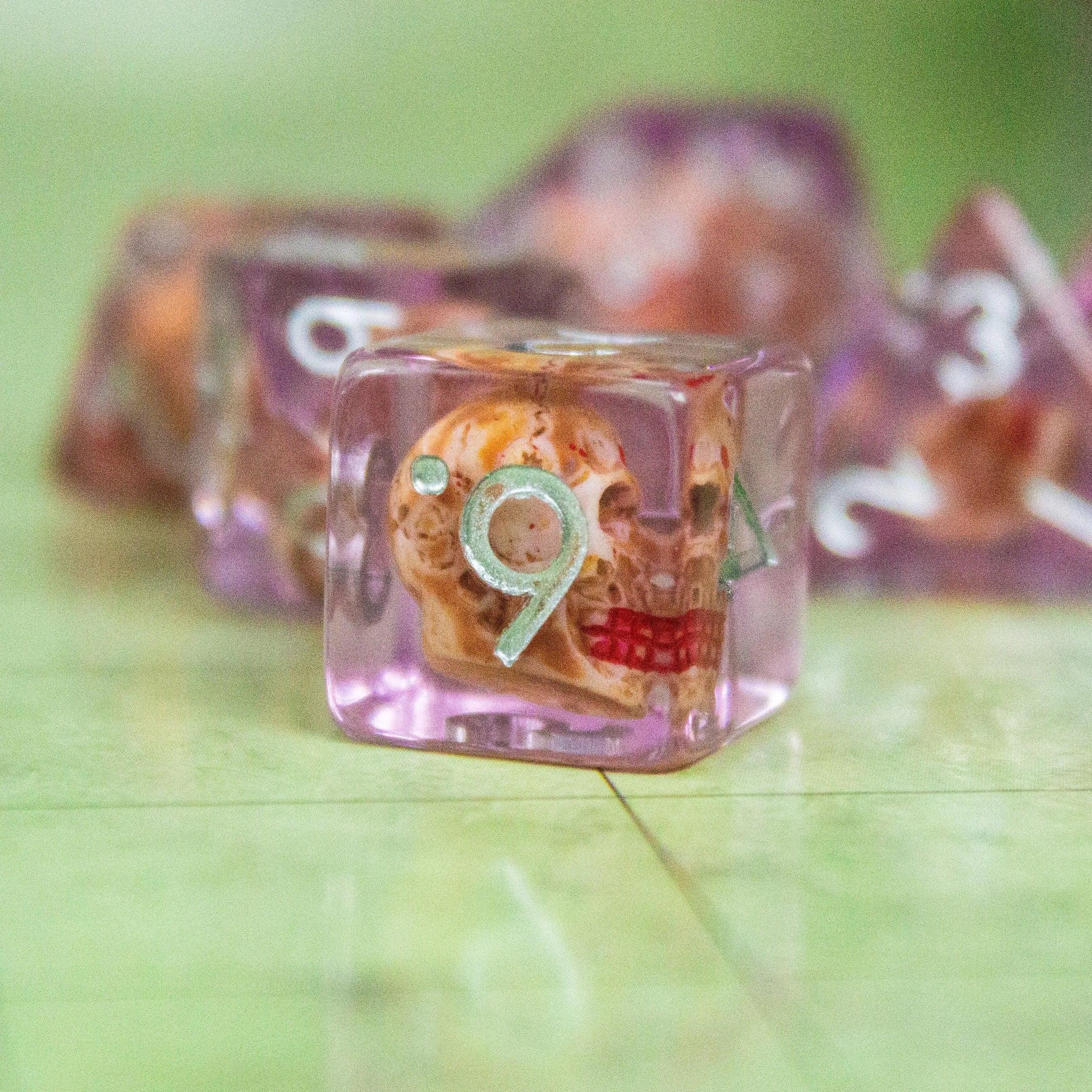 Tranparent Pink Skull Dice Set