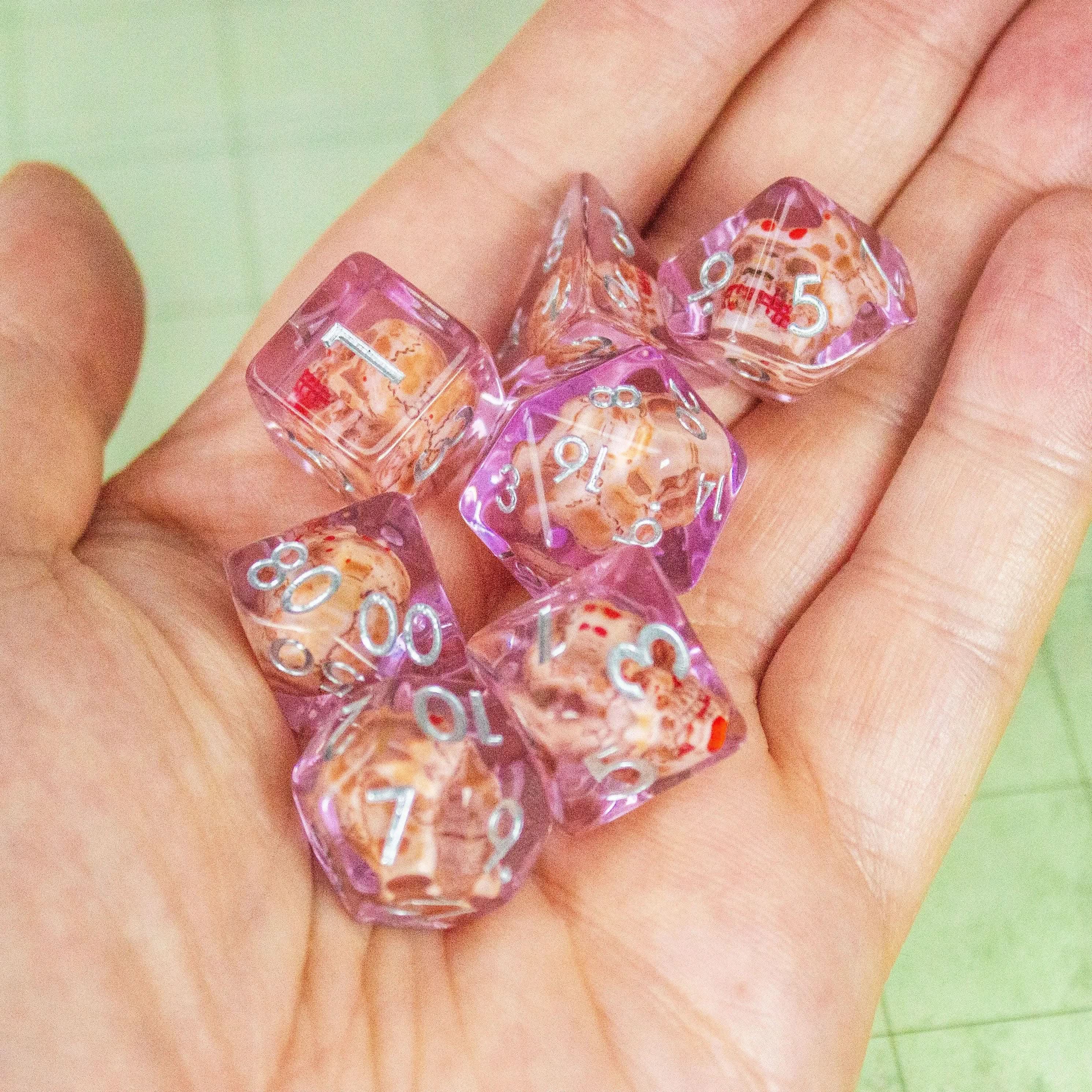 Tranparent Pink Skull Dice Set