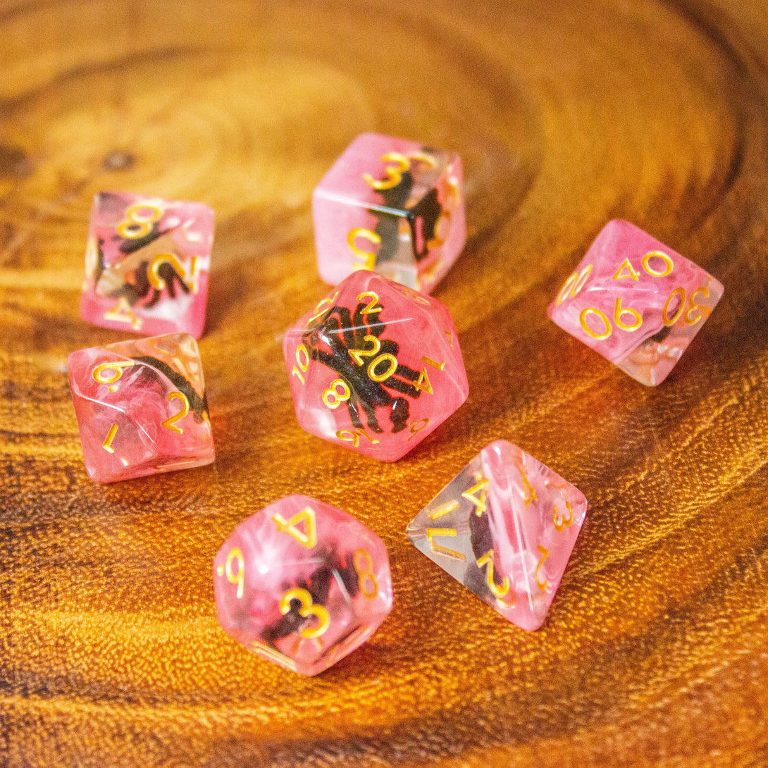 Spiders DnD Dice Set| Dungeons and Dragons Pink and Clear Transparent Dice (7) | Polyhedral Dice - MysteryDiceGoblins