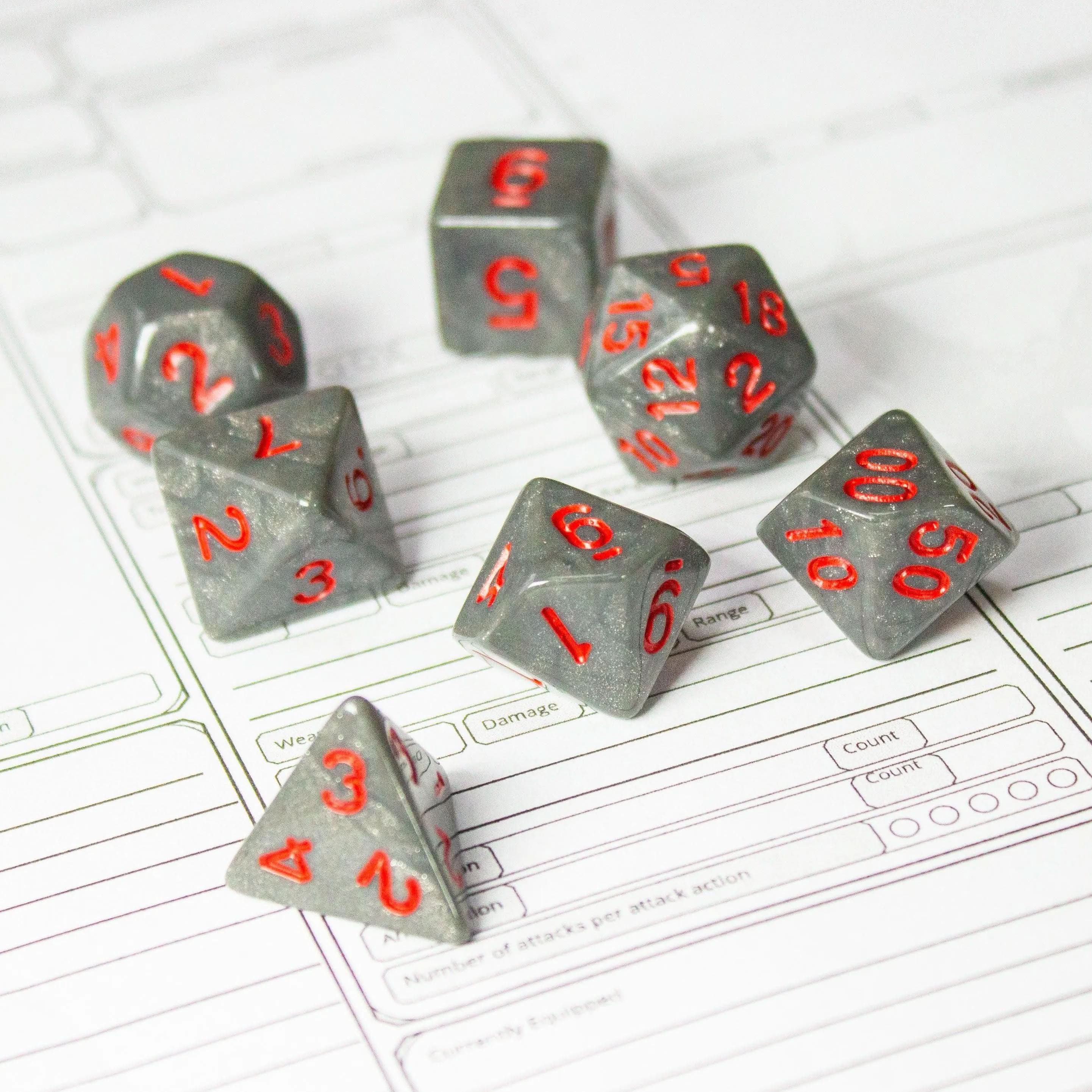 Grey Dice with Red Numbers