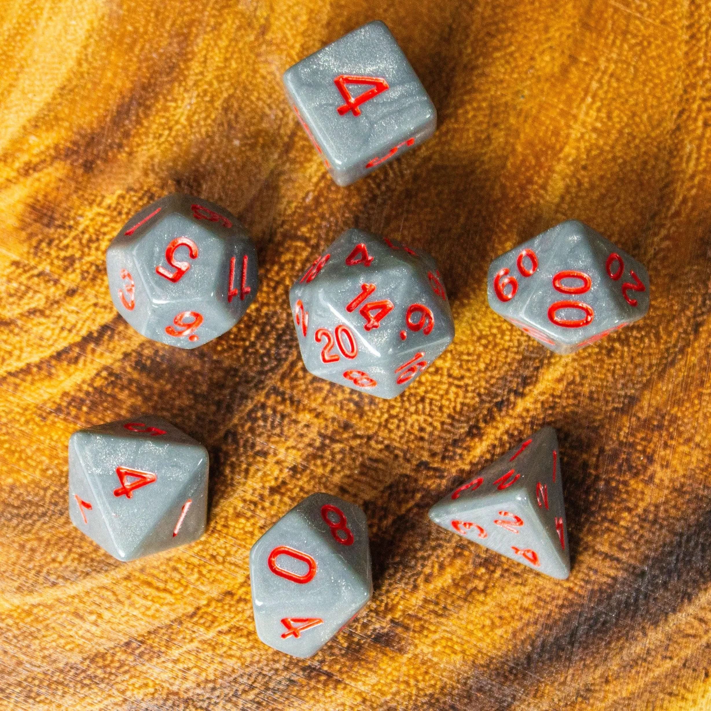 Grey Dice with Red Numbers