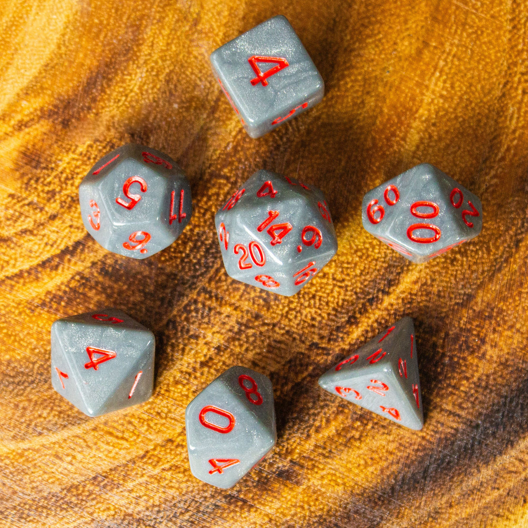 Grey Dice with Red Numbers | DnD Dice | Fighter Dice - MysteryDiceGoblins