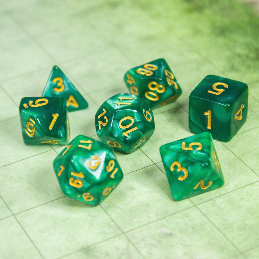 Pearl Peacock Green DnD Dice Set| Dungeons and Dragons Green Dice (7) | Polyhedral Dice - MysteryDiceGoblins