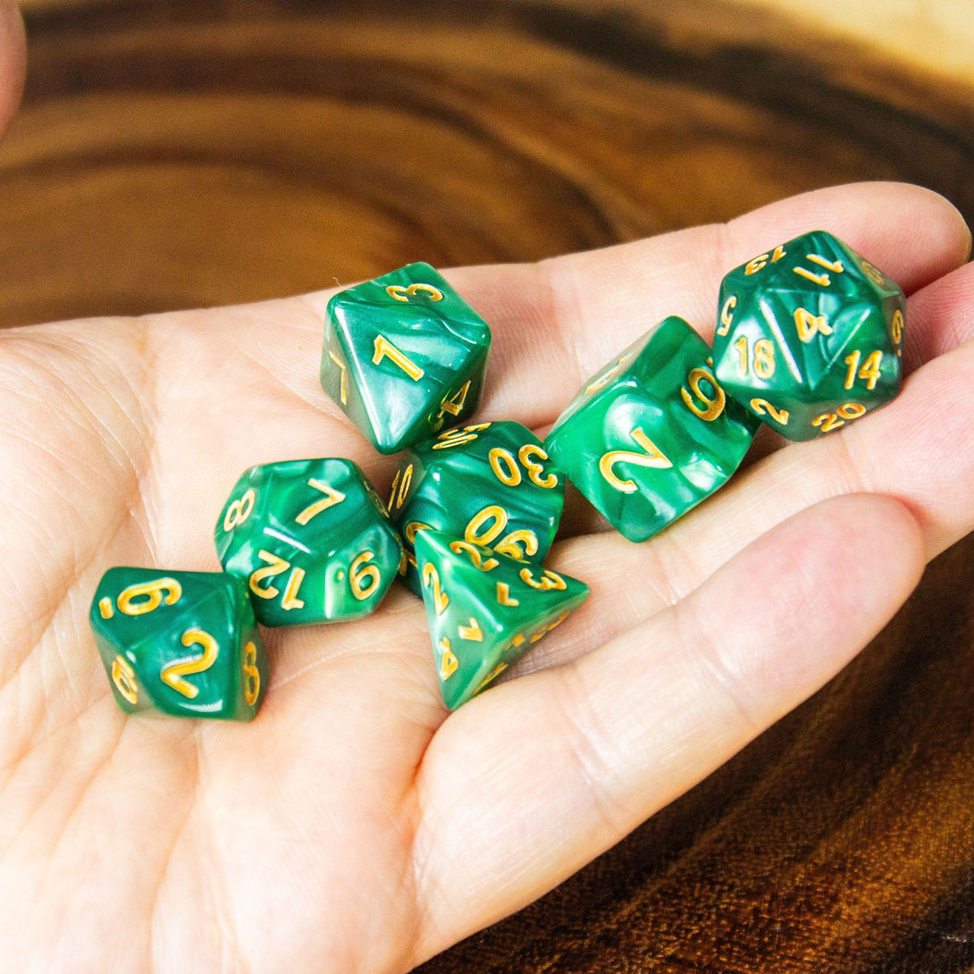 Pearl Peacock Green DnD Dice Set| Dungeons and Dragons Green Dice (7) | Polyhedral Dice - MysteryDiceGoblins