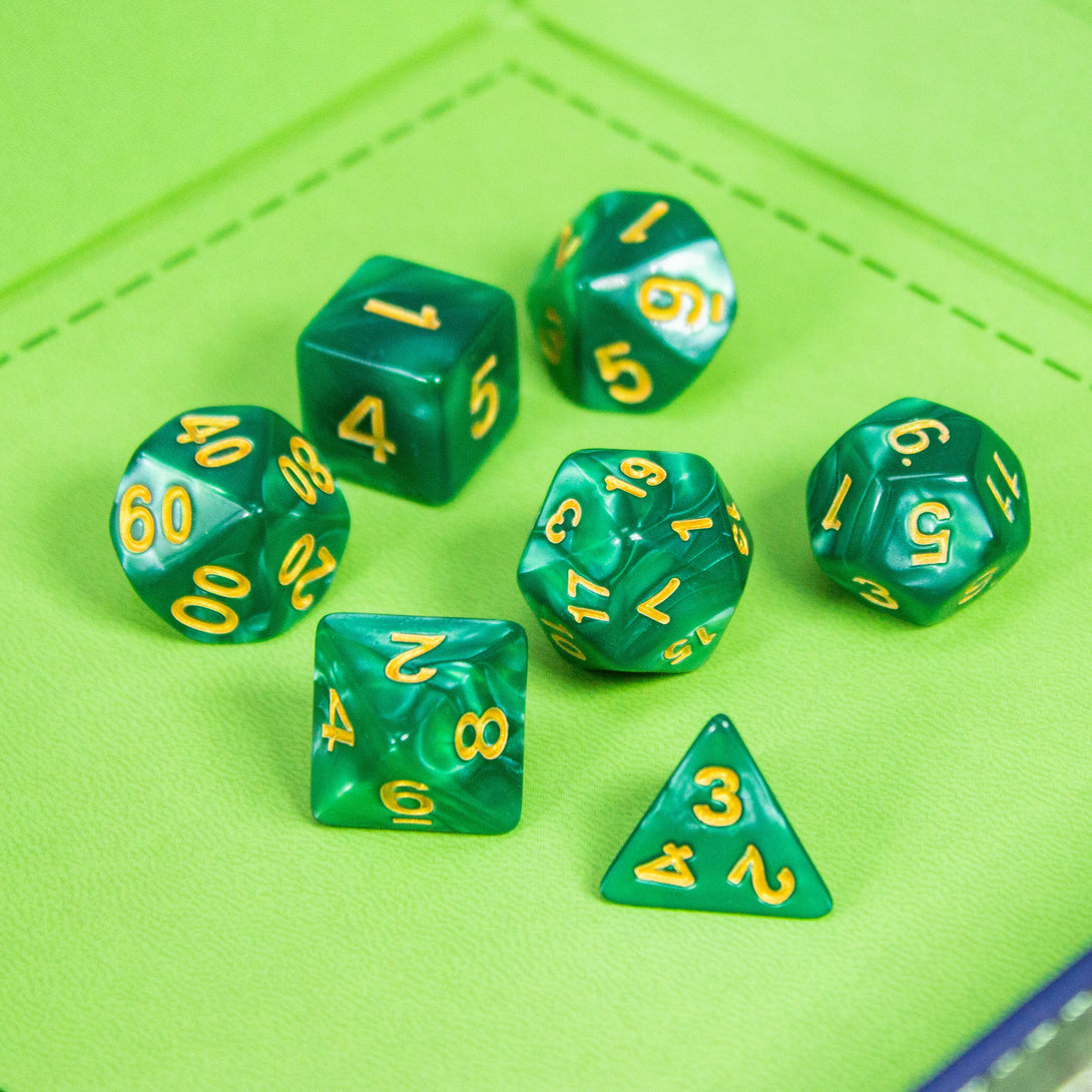 Pearl Peacock Green DnD Dice Set| Dungeons and Dragons Green Dice (7) | Polyhedral Dice - MysteryDiceGoblins