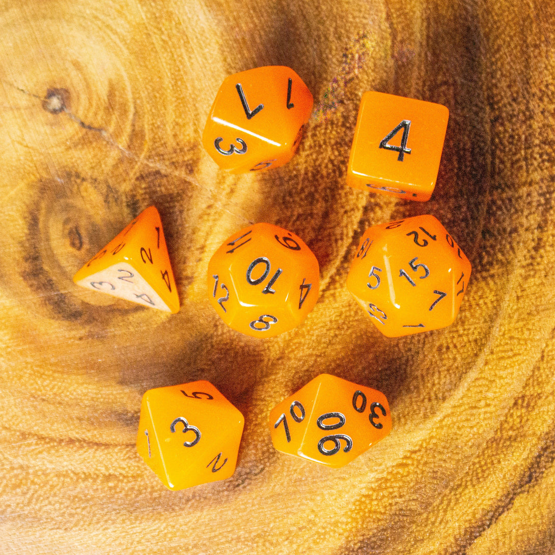 Orange Glow In The Dark Dice! Full Set of RPG dnd Dice Dungeons and Dragons - MysteryDiceGoblins