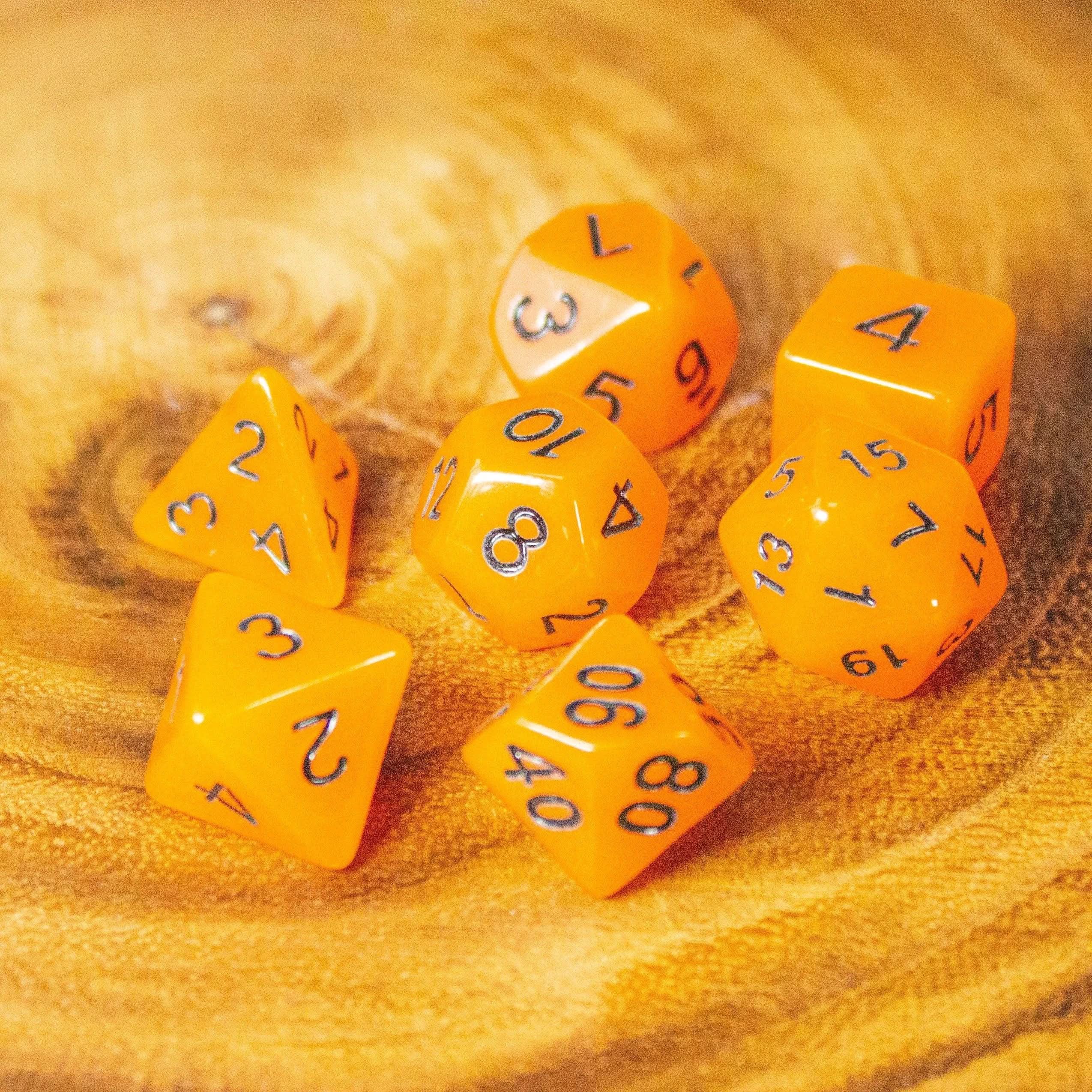 Orange Glow In The Dark Dice! Full Set of RPG TTRPG  Dice    - MysteryDiceGoblins