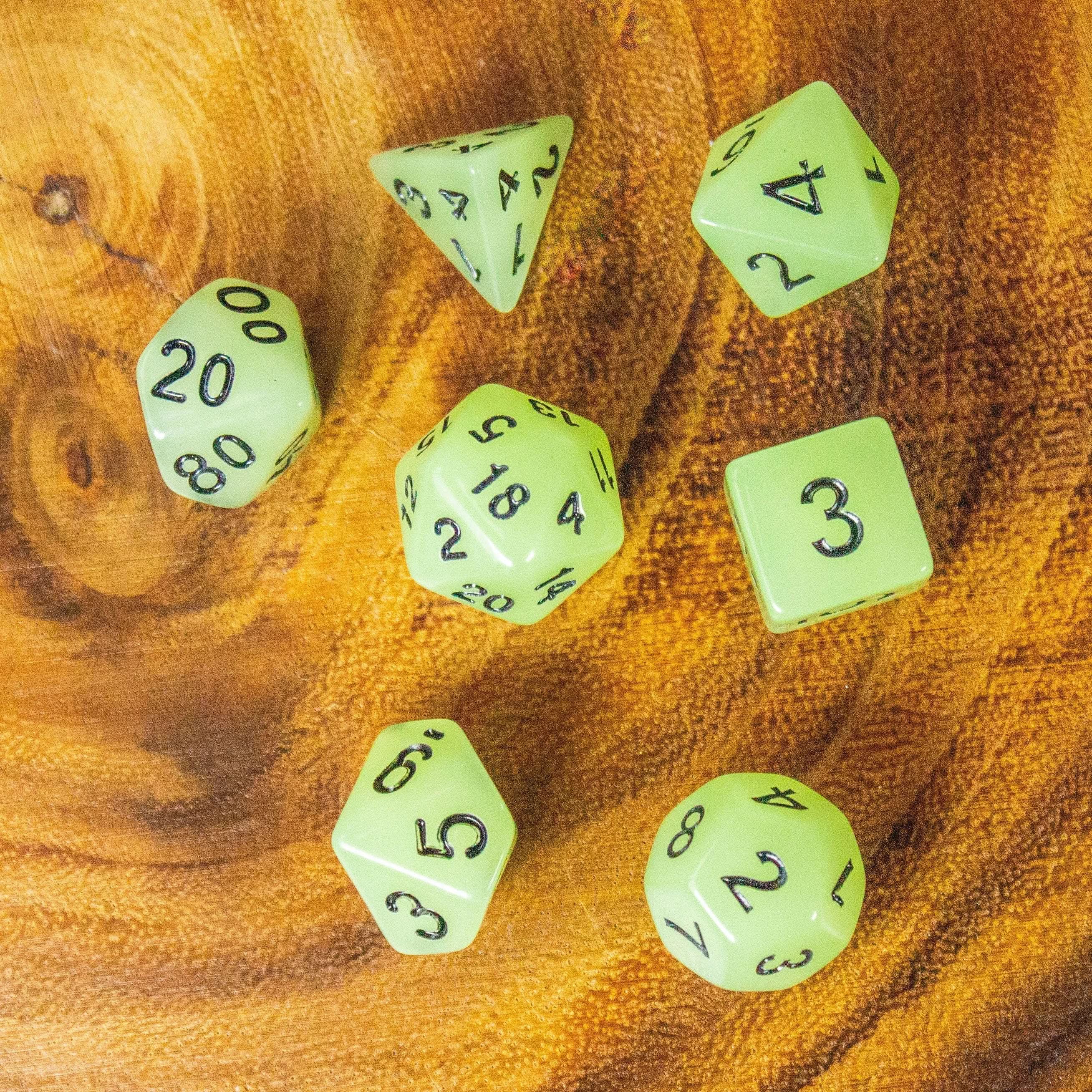 Mystery Glow In The Dark Dice! Full Set of RPG TTRPG  Dice    Yellow Green Bliue Purple Orange - MysteryDiceGoblins