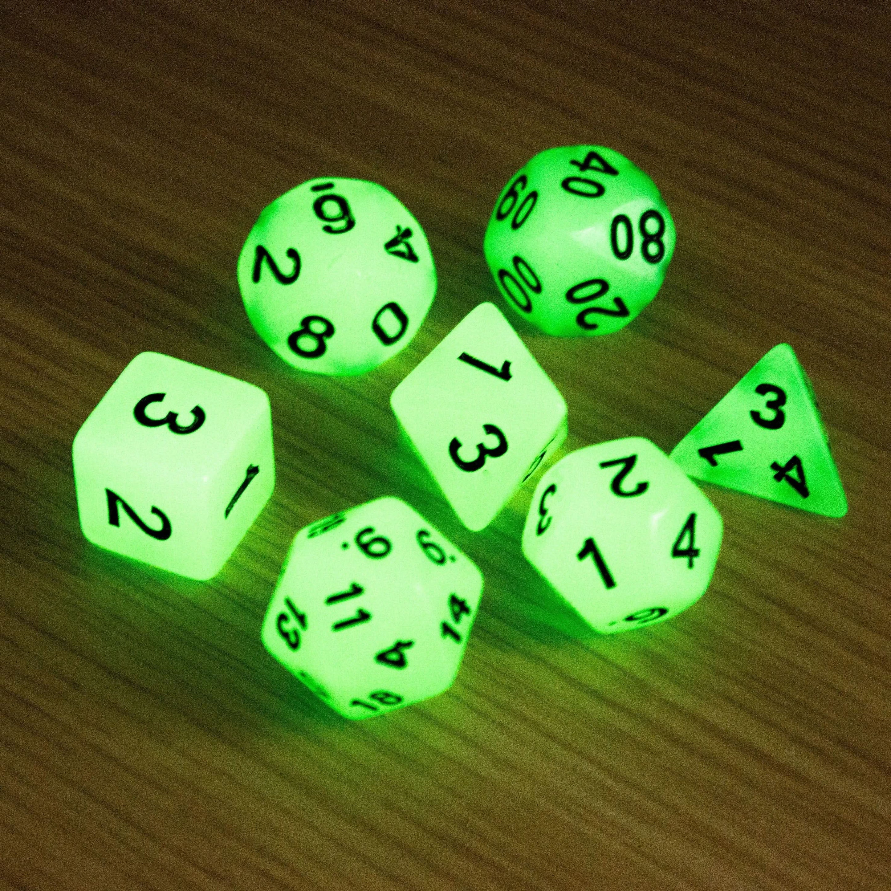 Mystery Glow In The Dark Dice! Full Set of RPG TTRPG  Dice    Yellow Green Bliue Purple Orange - MysteryDiceGoblins