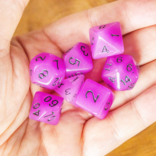 Purple Glow In The Dark Dice! Full Set of RPG dnd Dice Dungeons and Dragons Yellow Green Bliue Purple Orange - MysteryDiceGoblins