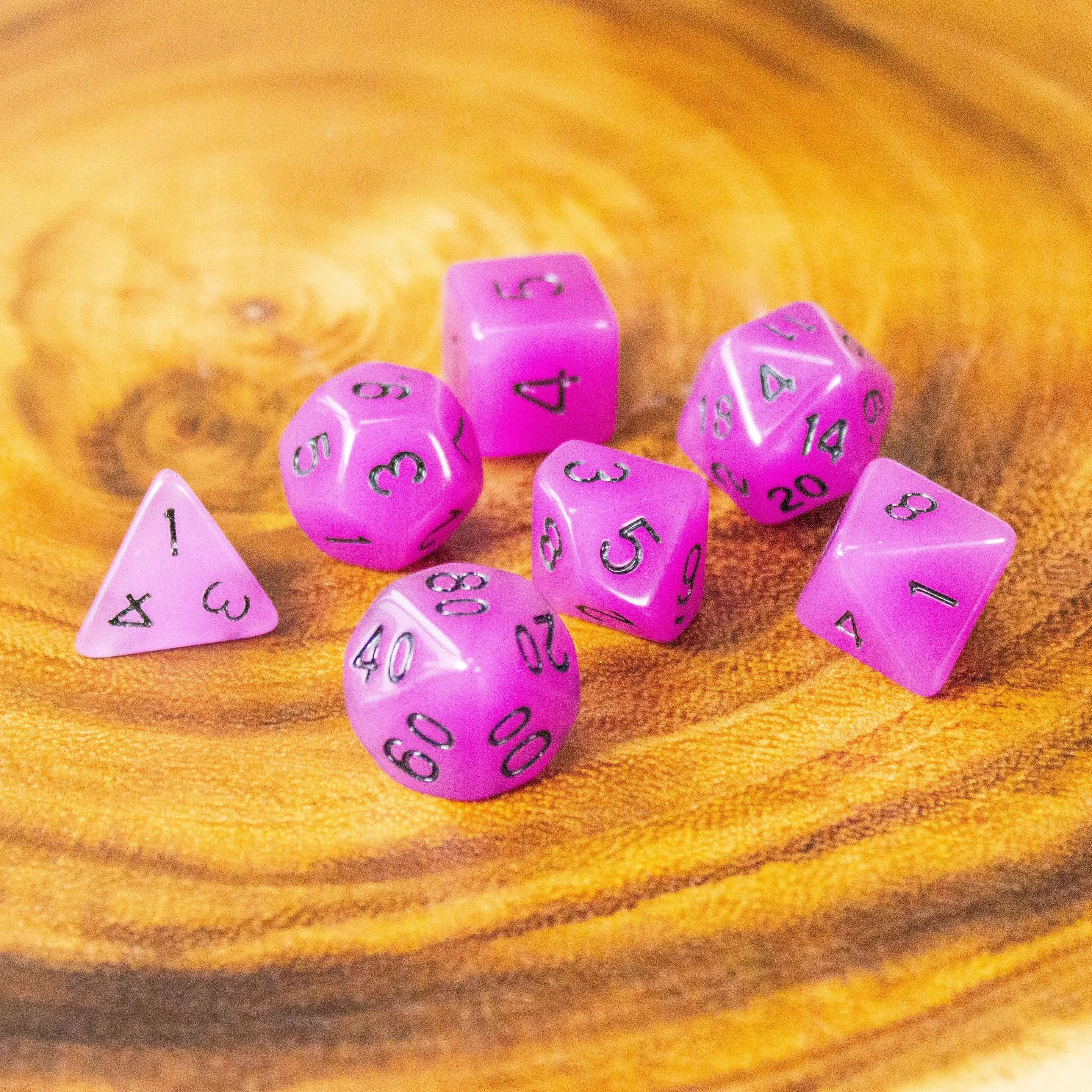 Purple Glow In The Dark Dice! Full Set of RPG TTRPG  Dice    Yellow Green Bliue Purple Orange - MysteryDiceGoblins