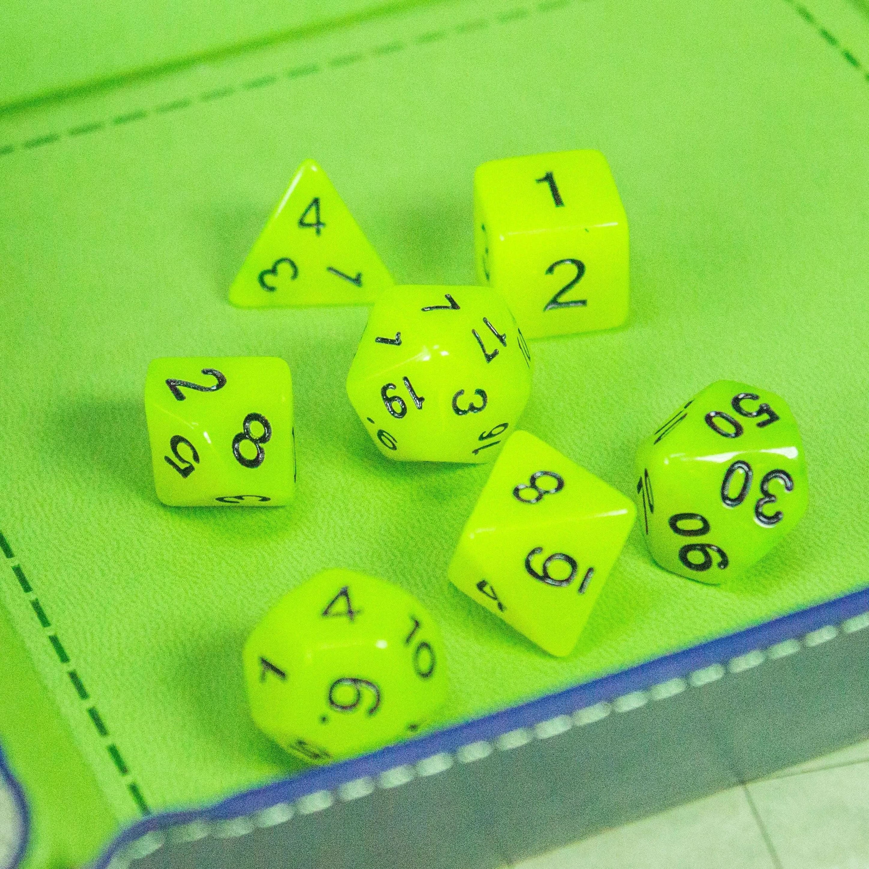 Yellow Glow In The Dark Dice! Full Set of RPG TTRPG  Dice    - MysteryDiceGoblins