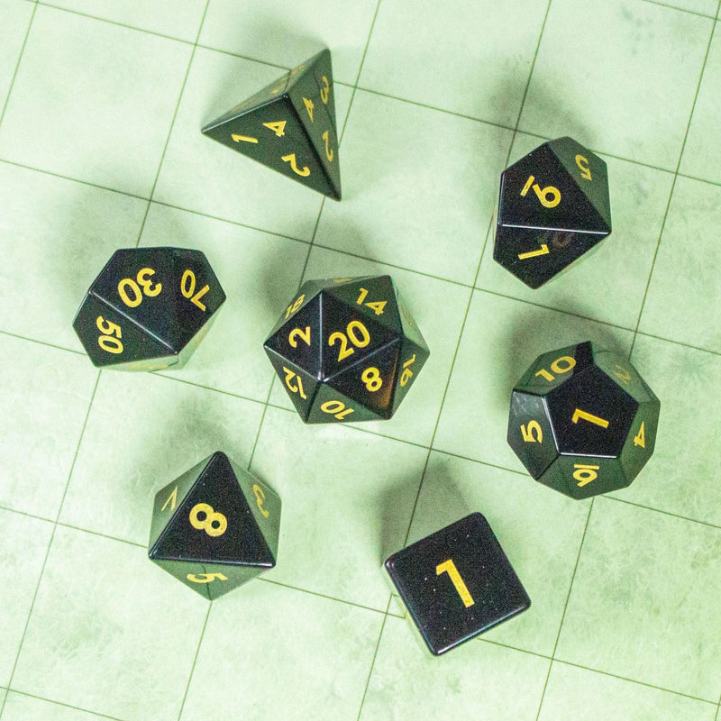 Black Obsidian Crystal Dice Set