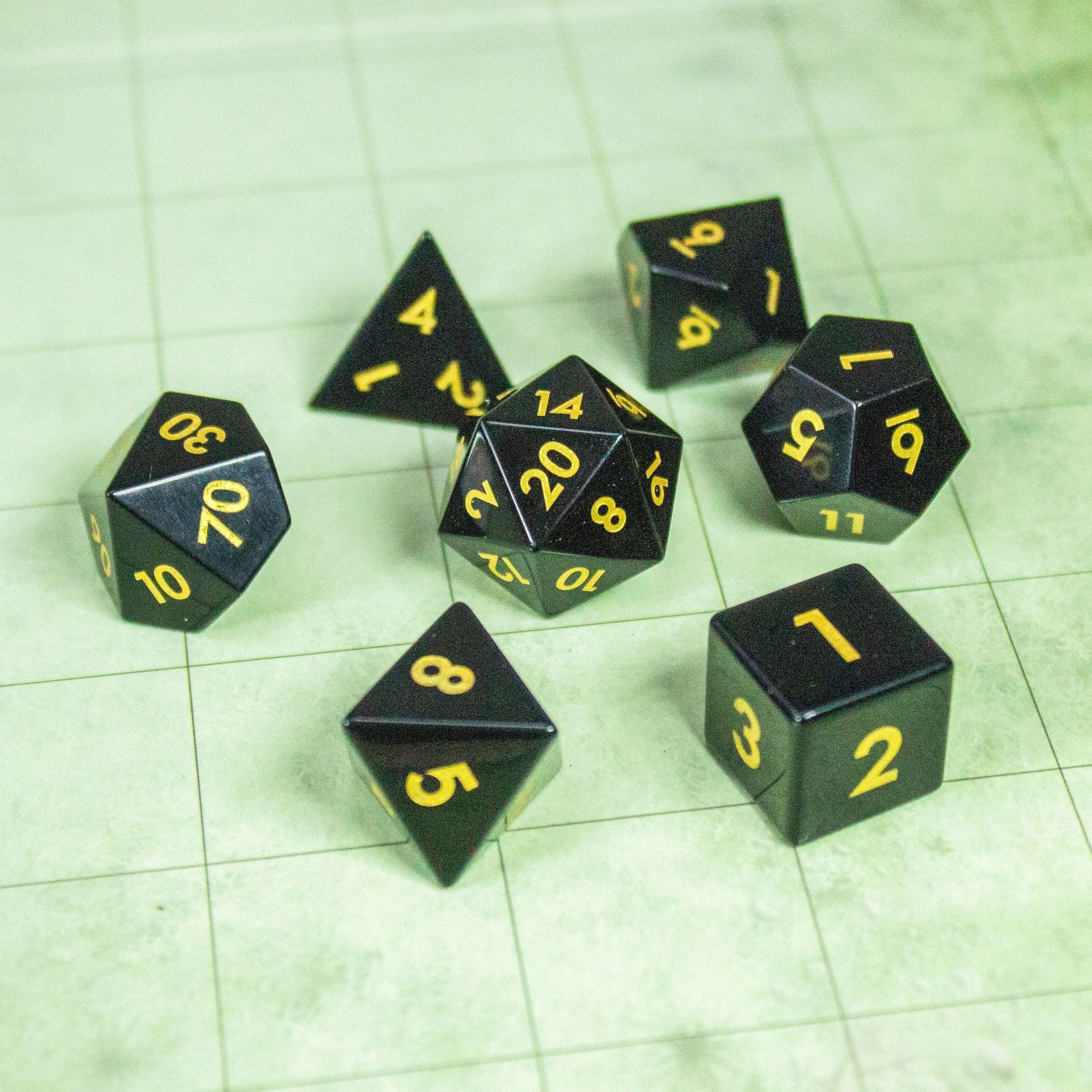 Black Obsidian Crystal Dice Set