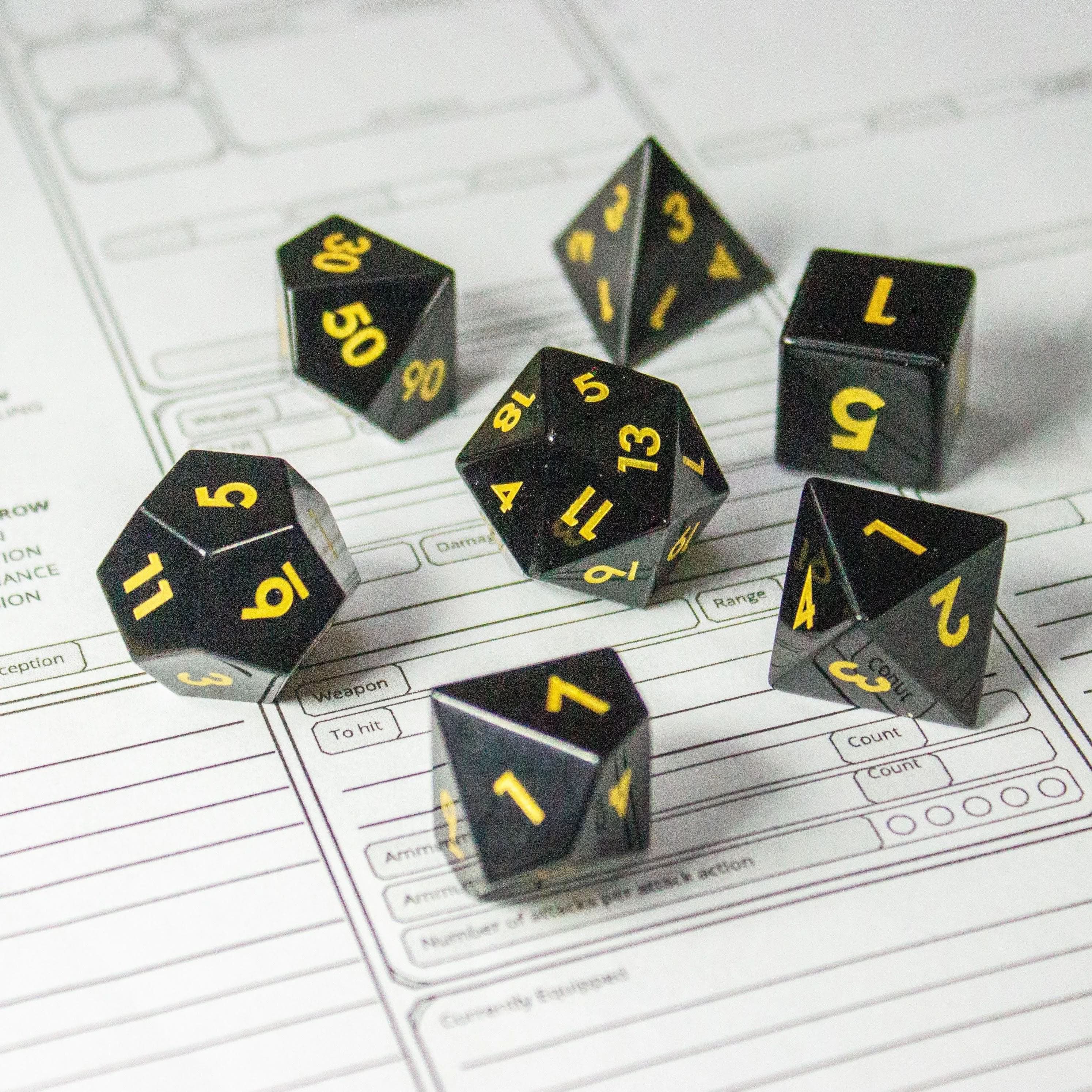 Black Obsidian Crystal Dice Set