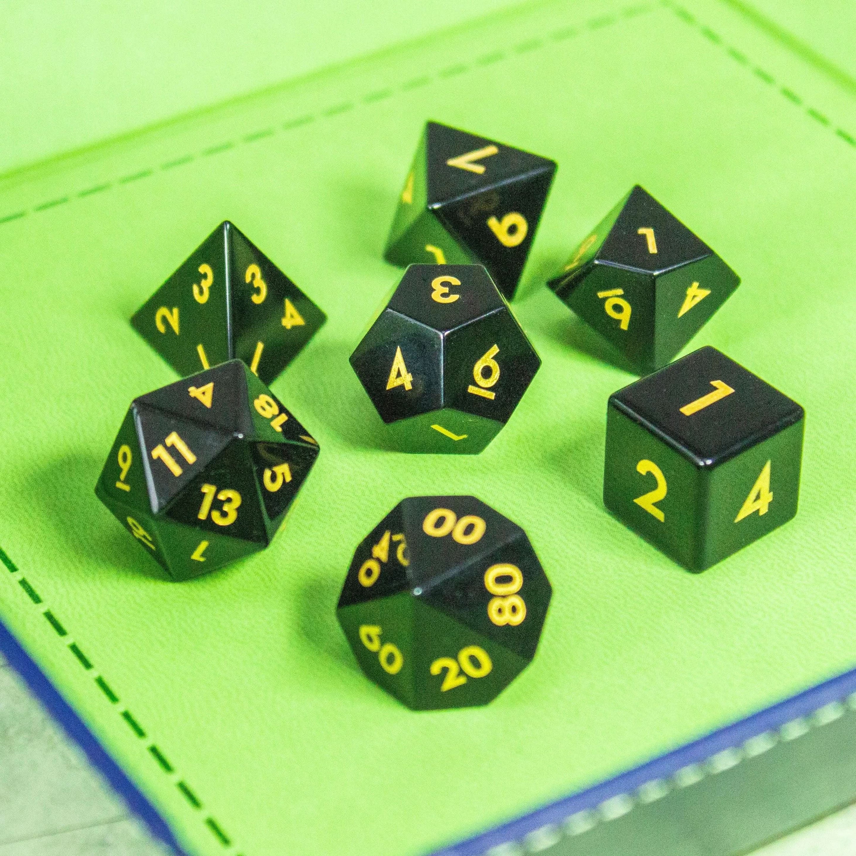 Black Obsidian Crystal TTRPG  Dice Set - Gem Dice for Dungeons & Dragons, RPG, MTG Games, Birthday Gift - MysteryDiceGoblins