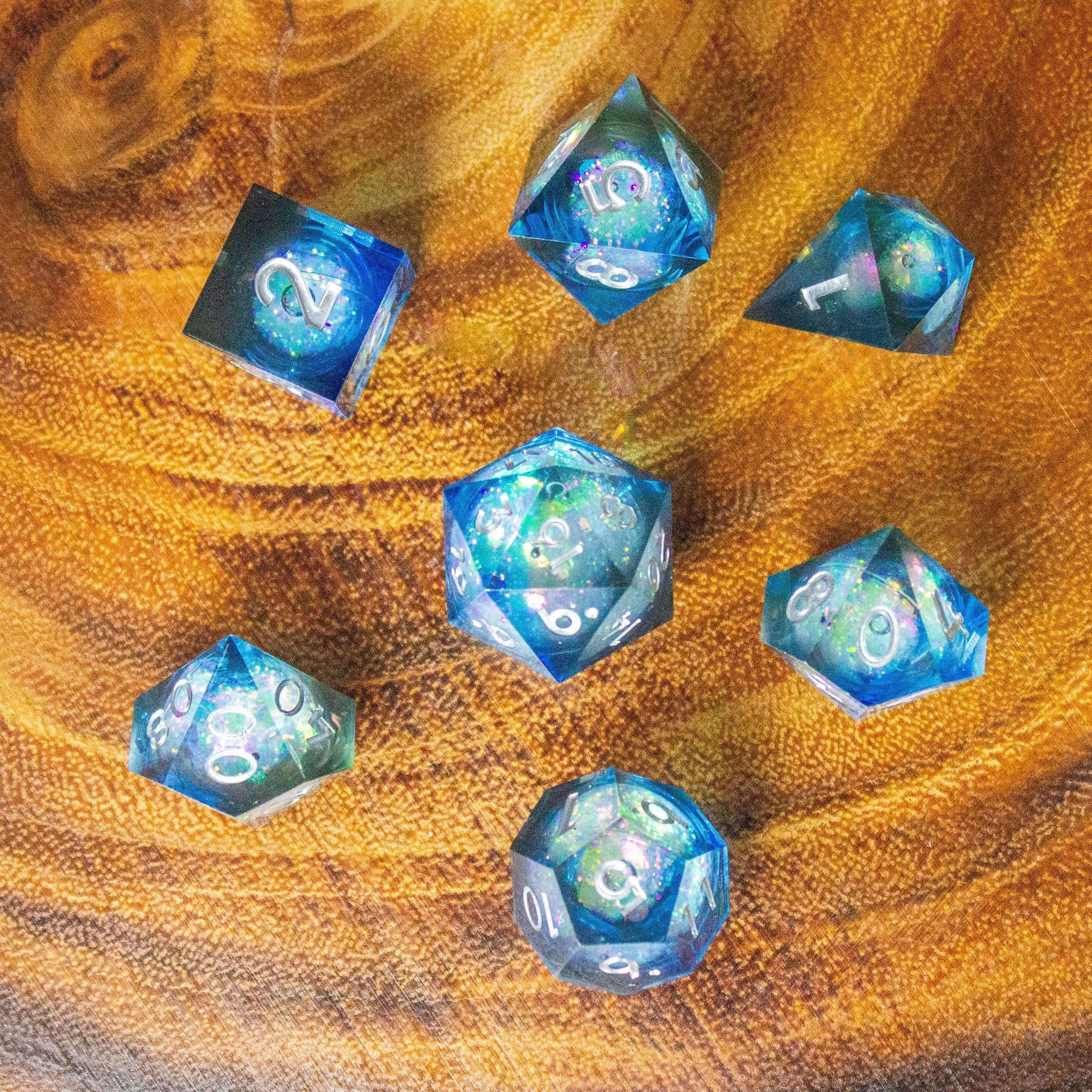 Blue Liquid Core Shimmer TTRPG Dice Set