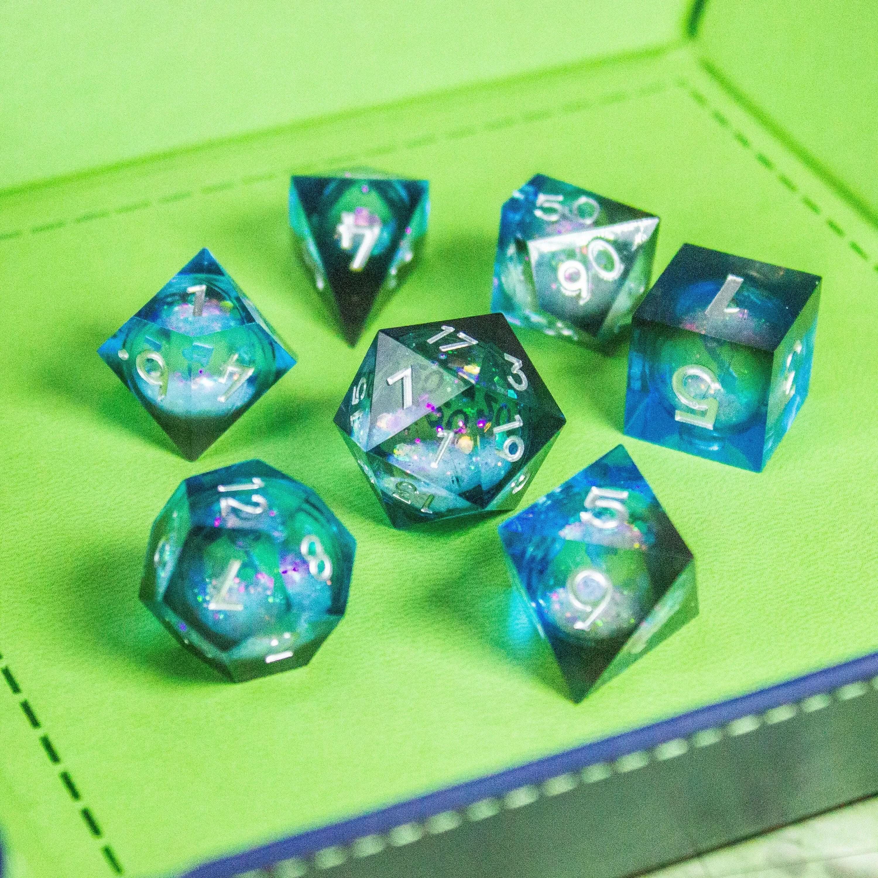 Blue Liquid Core Shimmer TTRPG Dice Set