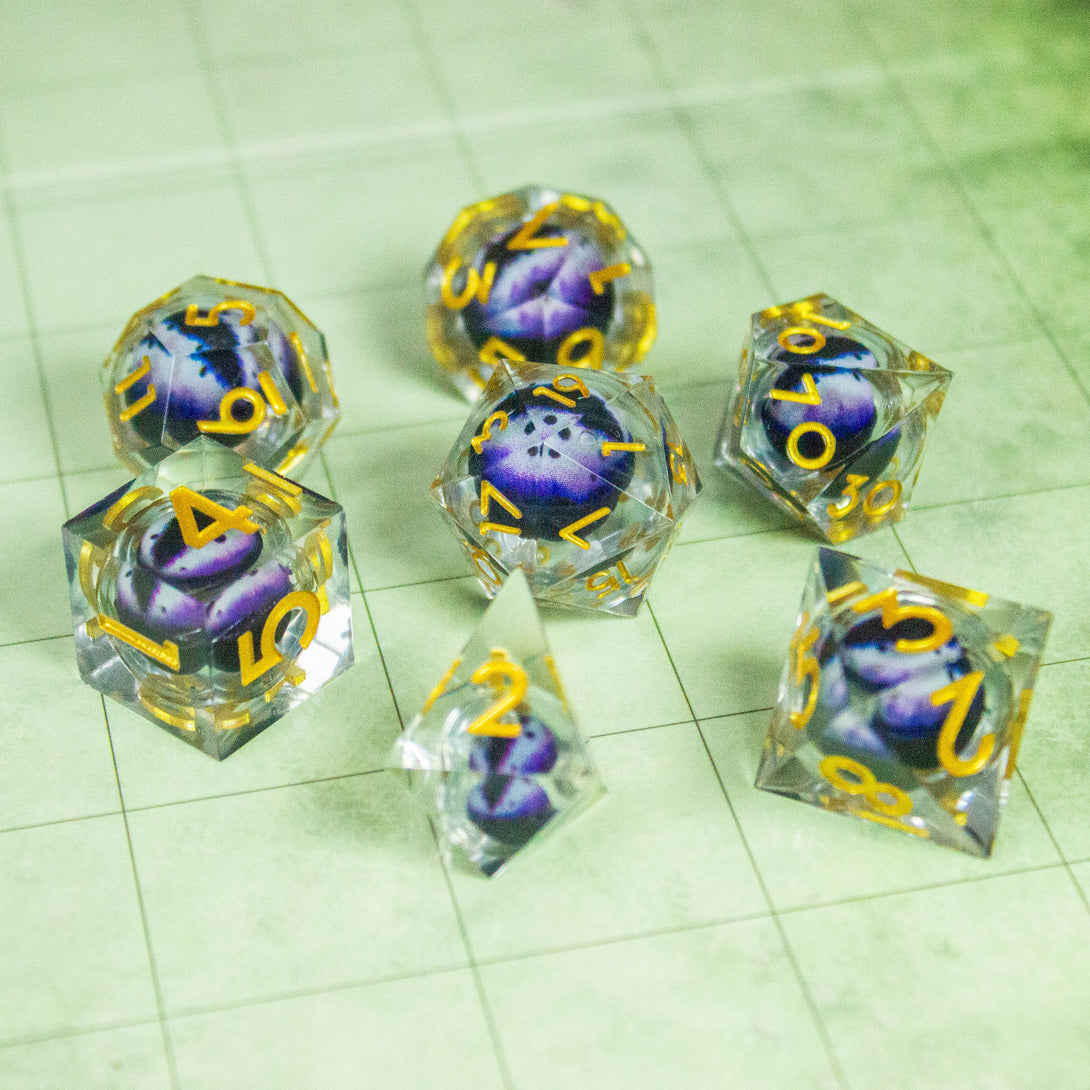 Liquid Core Moving Purple Blue Snake Eye DnD Dice. Sharp Edged Dice Dungeons and Dragons Dnd - MysteryDiceGoblins