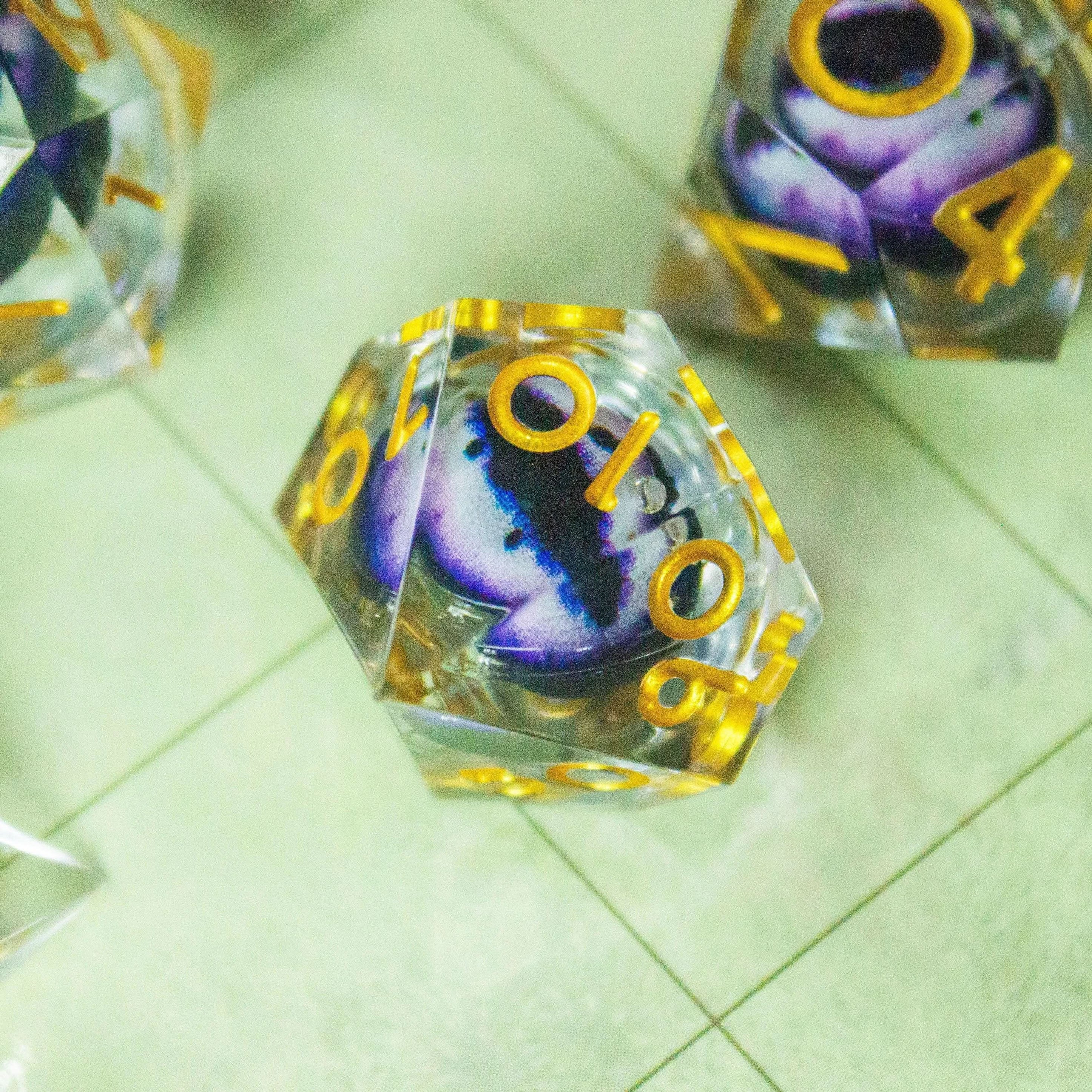 Liquid Core Moving Purple Blue Snake Eye TTRPG  Dice. Sharp Edged Dice    TTRPG  - MysteryDiceGoblins