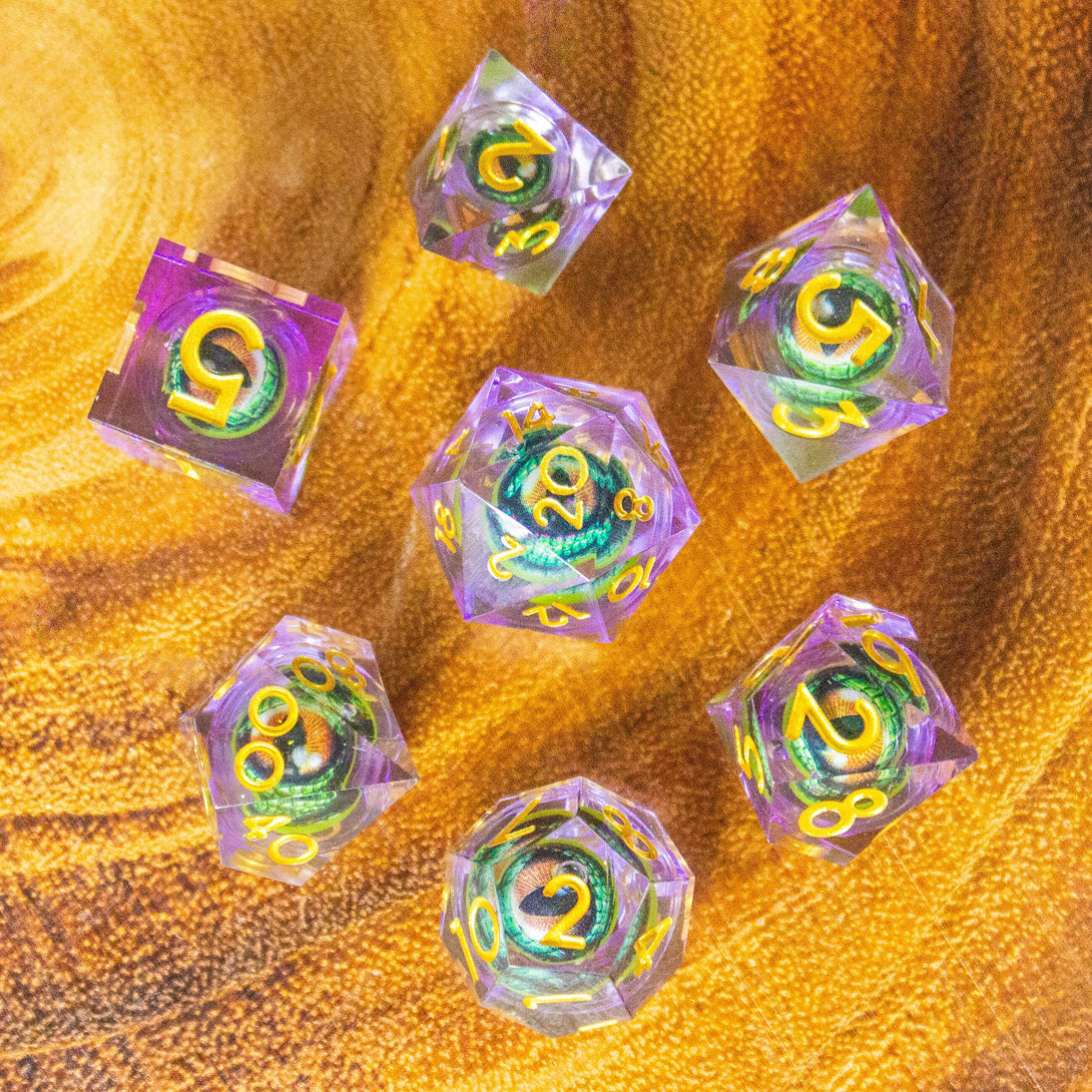 Liquid Core Moving Purple Dragon Eye DnD Dice. Sharp Edged Dice Dungeons and Dragons Dnd - MysteryDiceGoblins