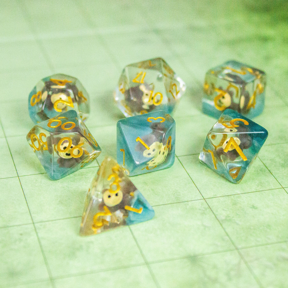 Brown Bear DnD Dice Set| Dungeons and Dragons Transparent See through Dice (7) | Polyhedral Dice - MysteryDiceGoblins
