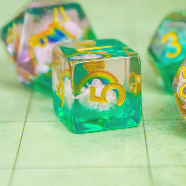 Rainbow Green DnD Dice Set| Dungeons and Dragons Transparent See through Dice (7) | Polyhedral Dice - MysteryDiceGoblins