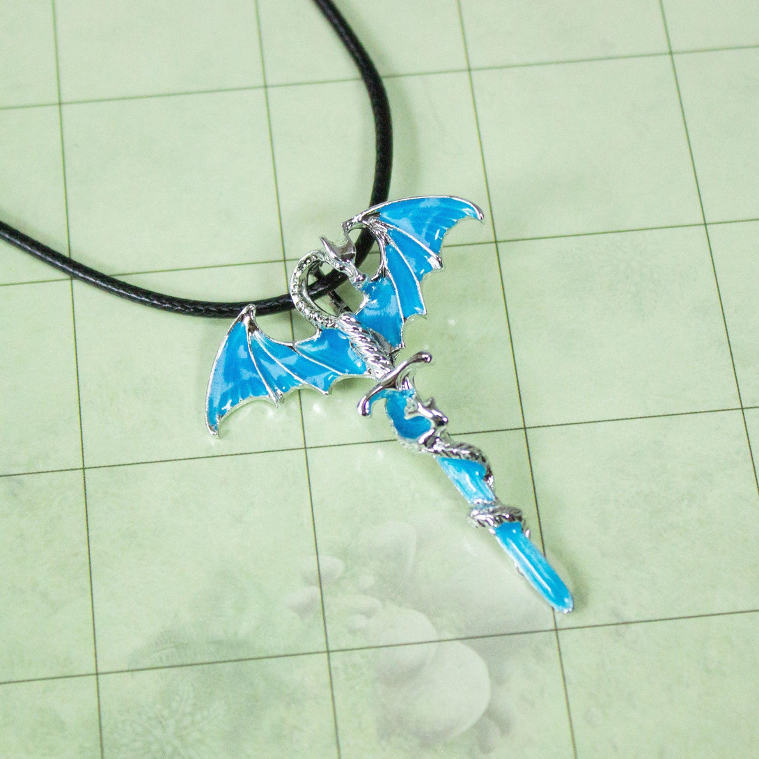 D&D Dragon Sword Necklace Dnd Glow in the dark! With a unique dragon design with adjustable clasp. Perfect Dungeons and Dragons Gift - MysteryDiceGoblins