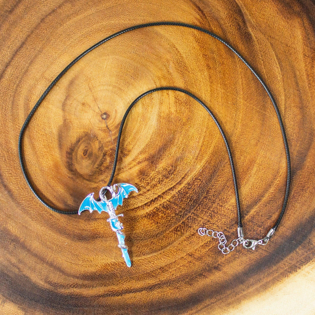 D&D Dragon Sword Necklace Dnd Glow in the dark! With a unique dragon design with adjustable clasp. Perfect Dungeons and Dragons Gift - MysteryDiceGoblins