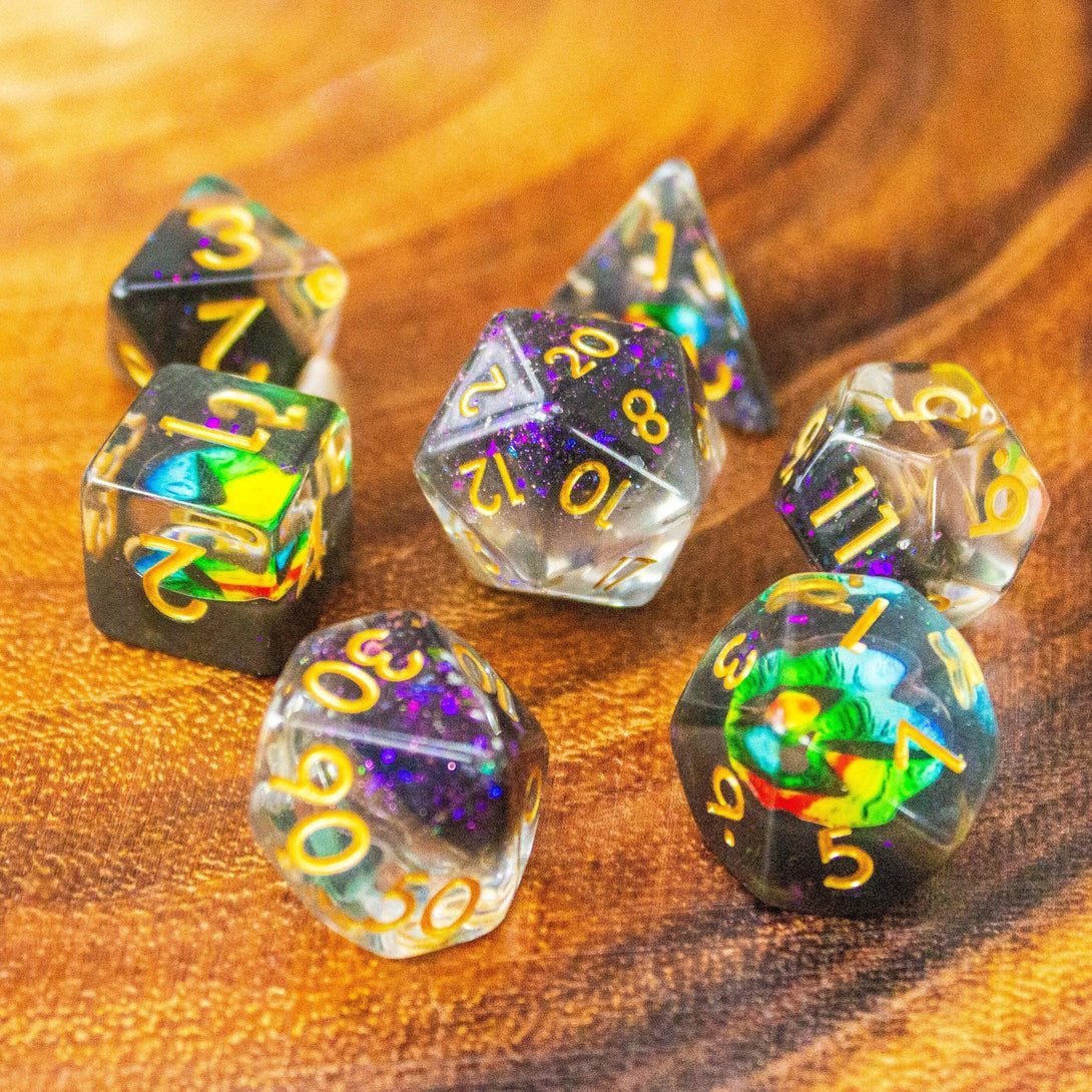 Two Tone Snake Eyes DnD Dice, perfect for those Sorcerers who dare to roll the dice in serpentine style! - MysteryDiceGoblins