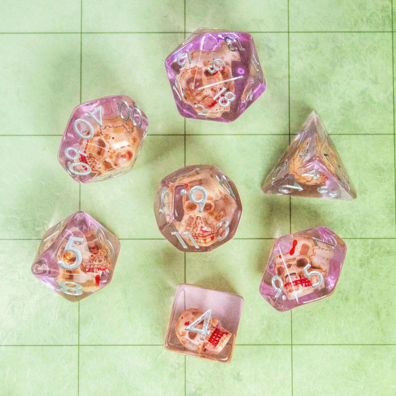 Tranparent Pink Skull Dice Set