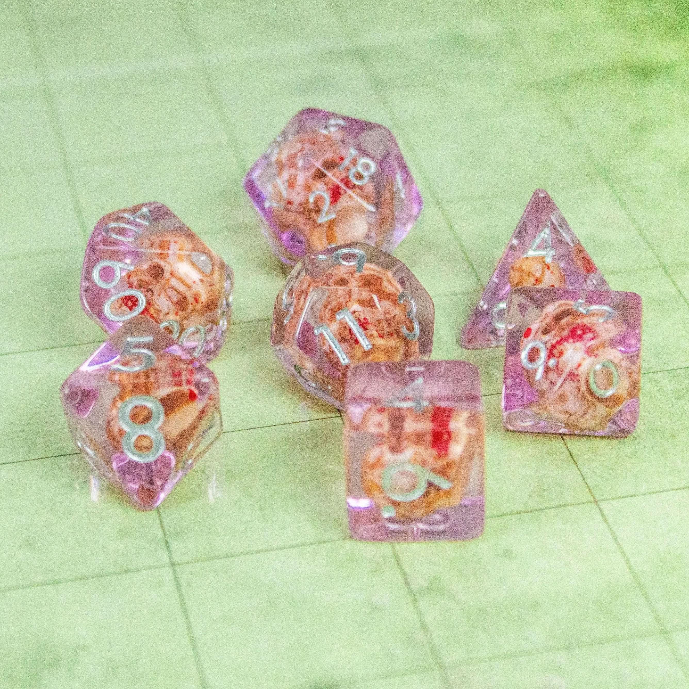 Tranparent Pink Skull Dice Set