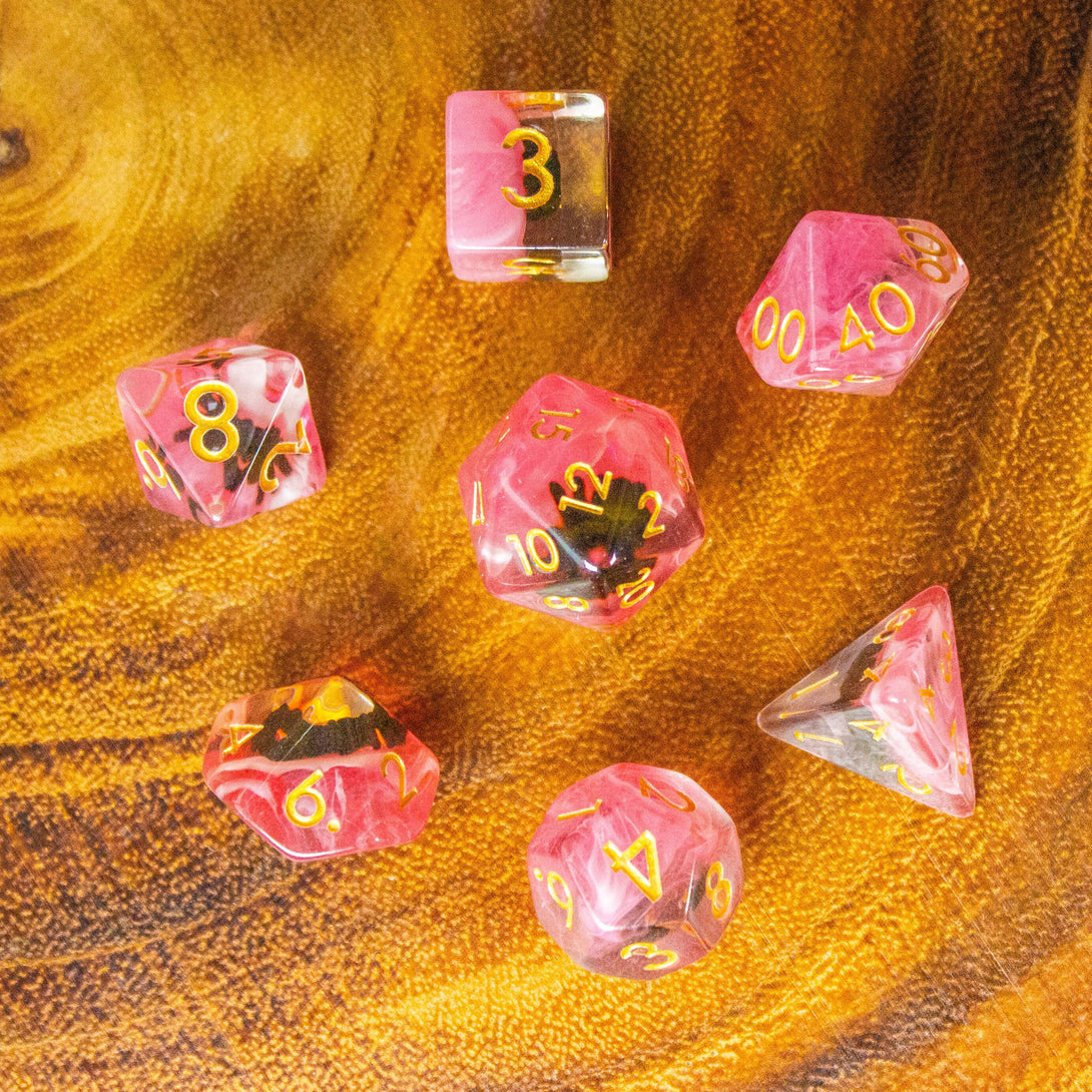 Spiders DnD Dice Set| Dungeons and Dragons Pink and Clear Transparent Dice (7) | Polyhedral Dice - MysteryDiceGoblins