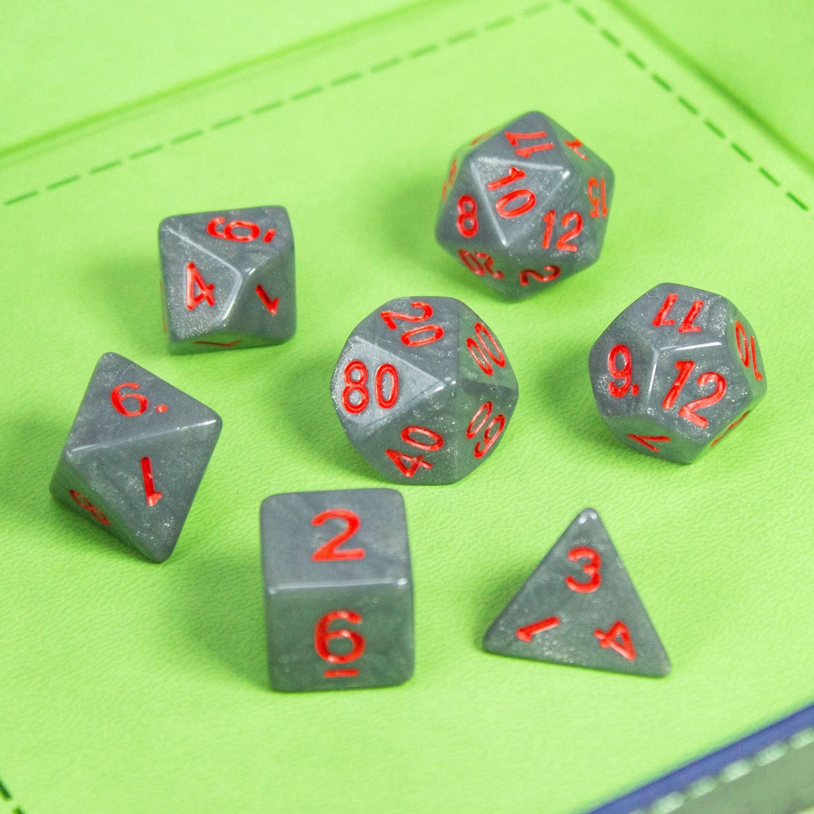 Grey Dice with Red Numbers | TTRPG  Dice | Fighter Dice - MysteryDiceGoblins