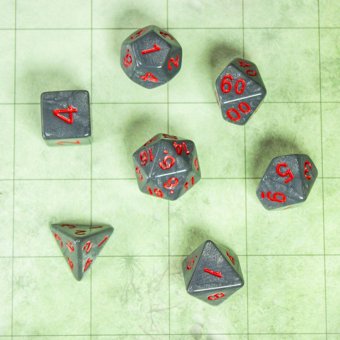 Grey Dice with Red Numbers | DnD Dice | Fighter Dice - MysteryDiceGoblins