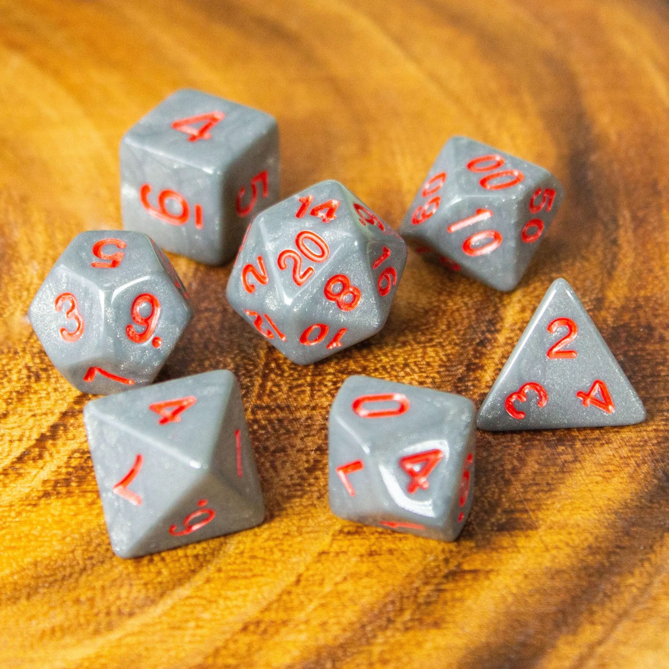Grey Dice with Red Numbers