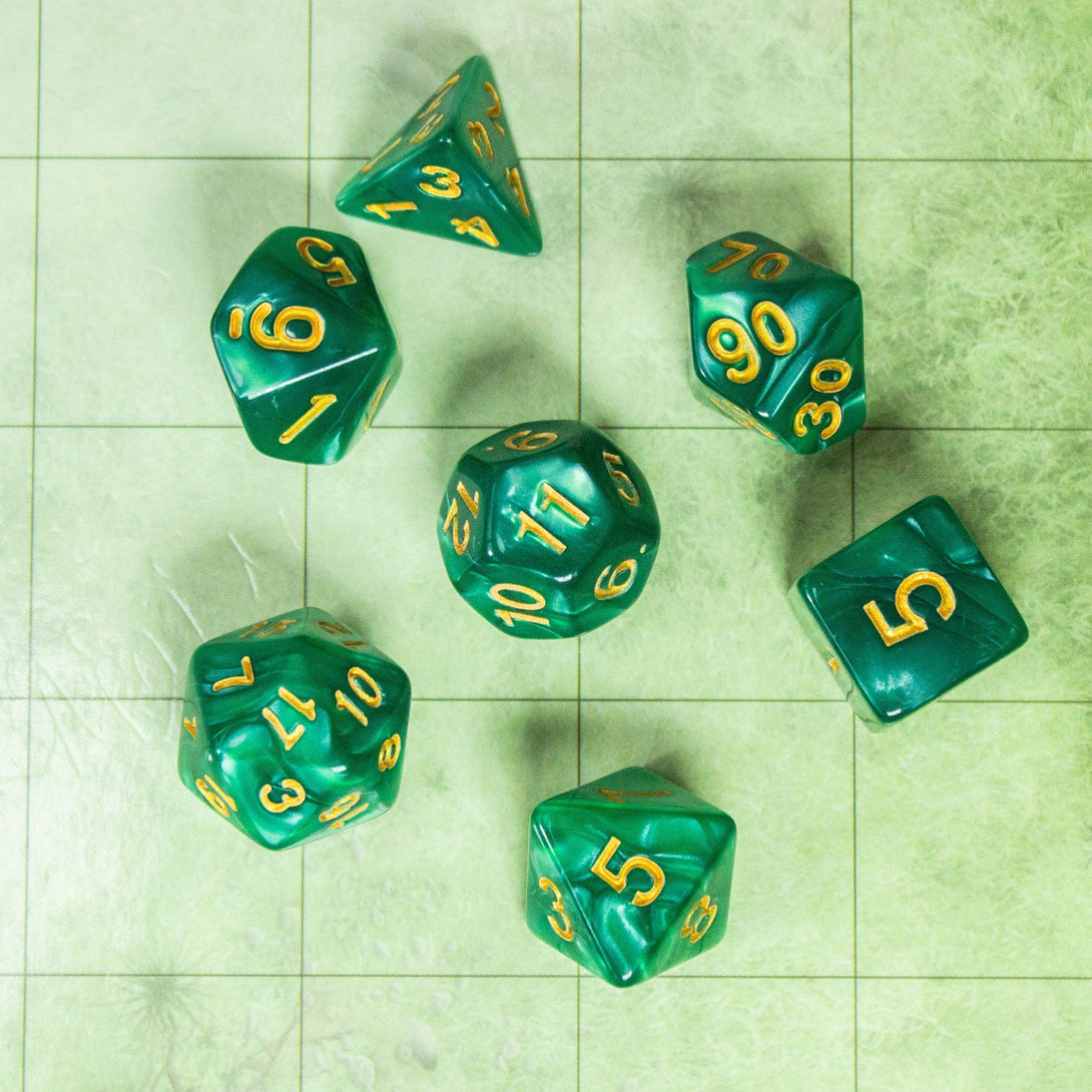 Pearl Peacock Green DnD Dice Set| Dungeons and Dragons Green Dice (7) | Polyhedral Dice - MysteryDiceGoblins