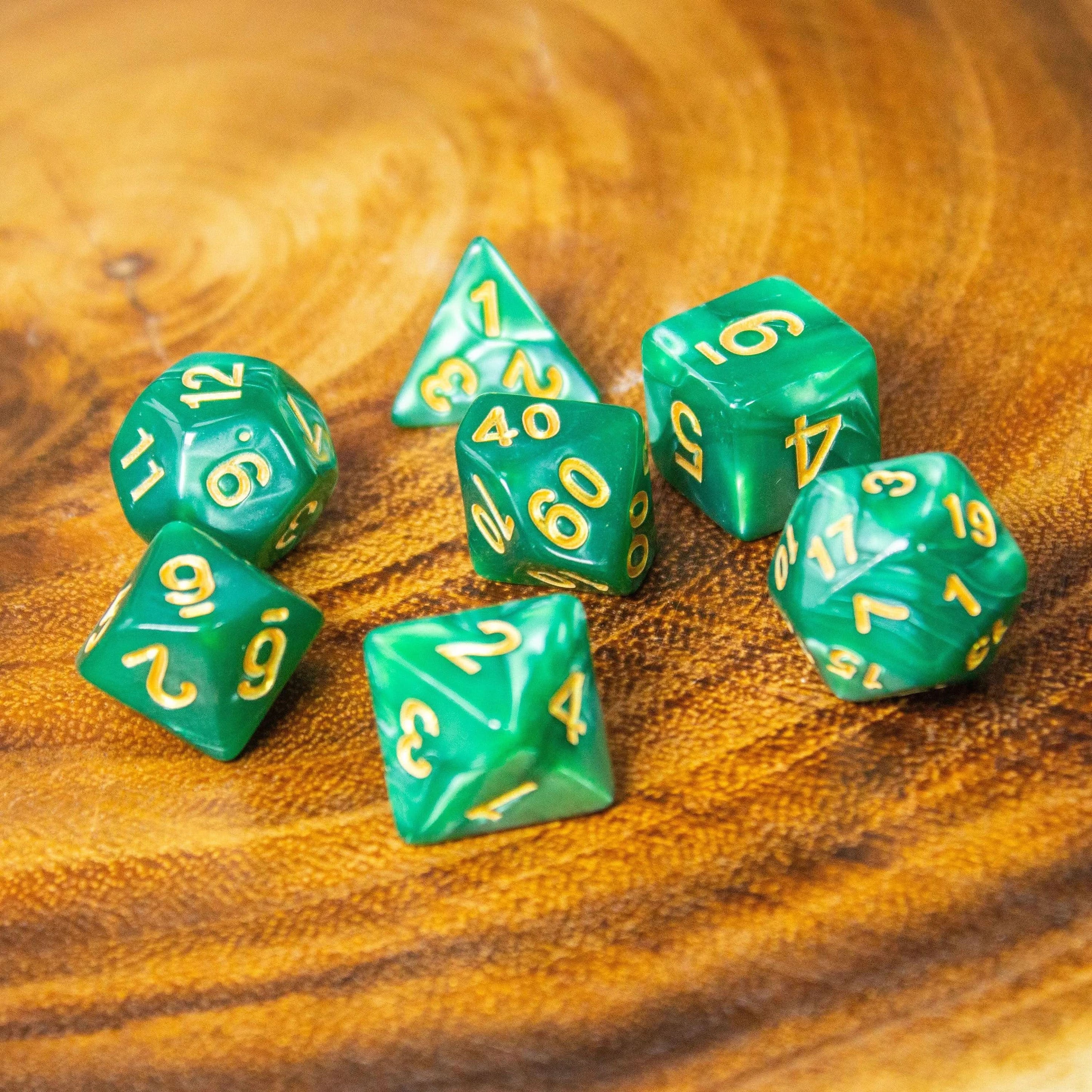 Pearl Peacock Green TTRPG  Dice Set|    Green Dice (7) | Polyhedral Dice - MysteryDiceGoblins