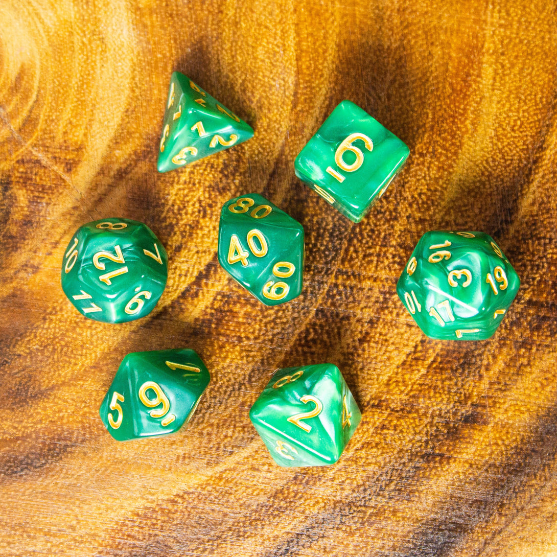 Pearl Peacock Green DnD Dice Set| Dungeons and Dragons Green Dice (7) | Polyhedral Dice - MysteryDiceGoblins