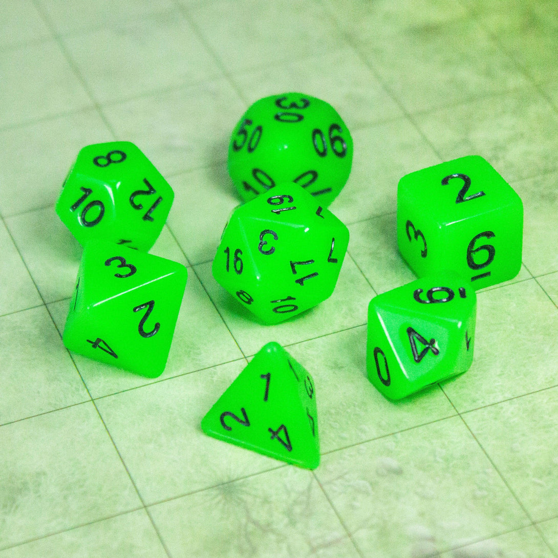 Green Glow In The Dark Dice! Full Set of RPG dnd Dice Dungeons and Dragons - MysteryDiceGoblins