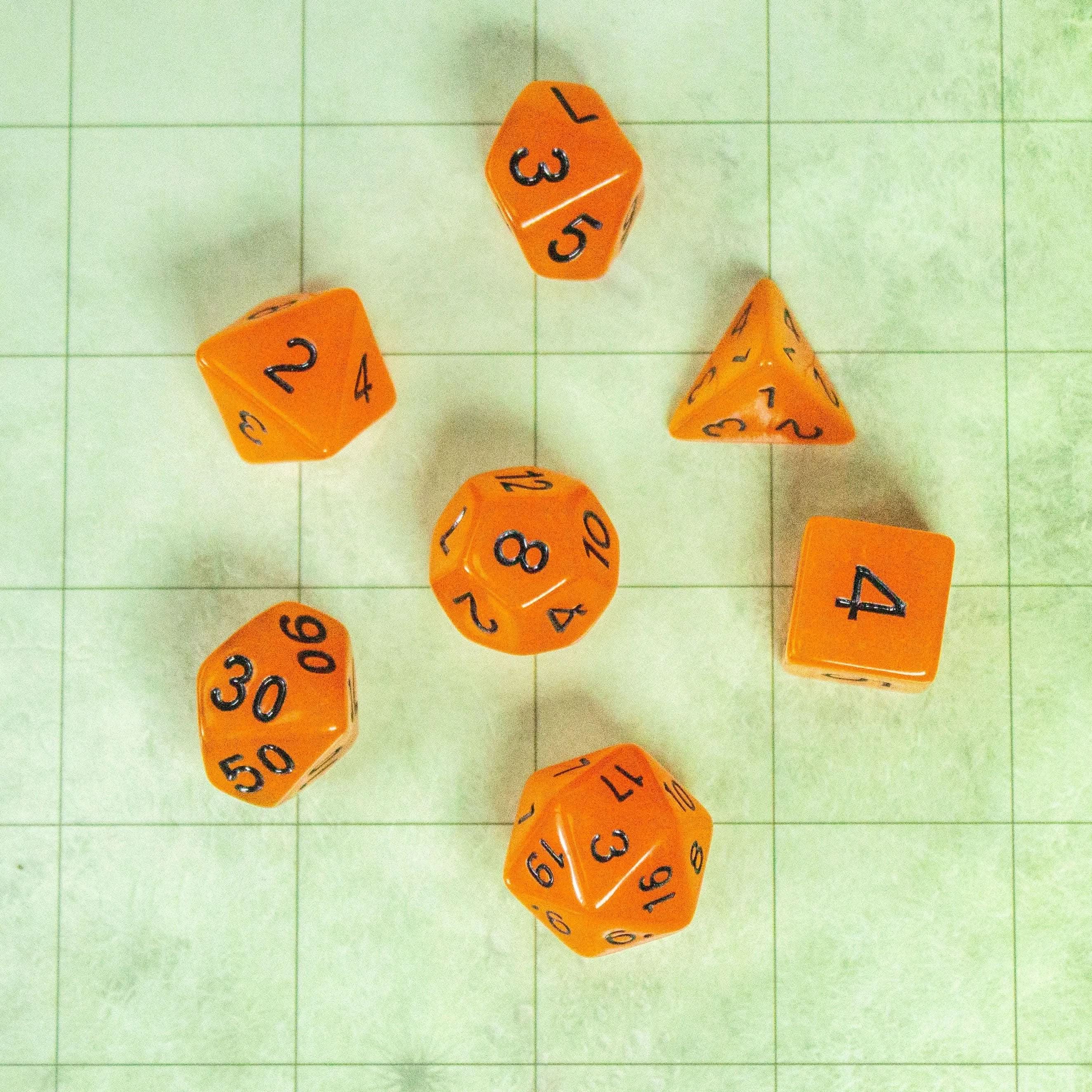 Orange Glow In The Dark Dice! Full Set of RPG TTRPG  Dice    - MysteryDiceGoblins