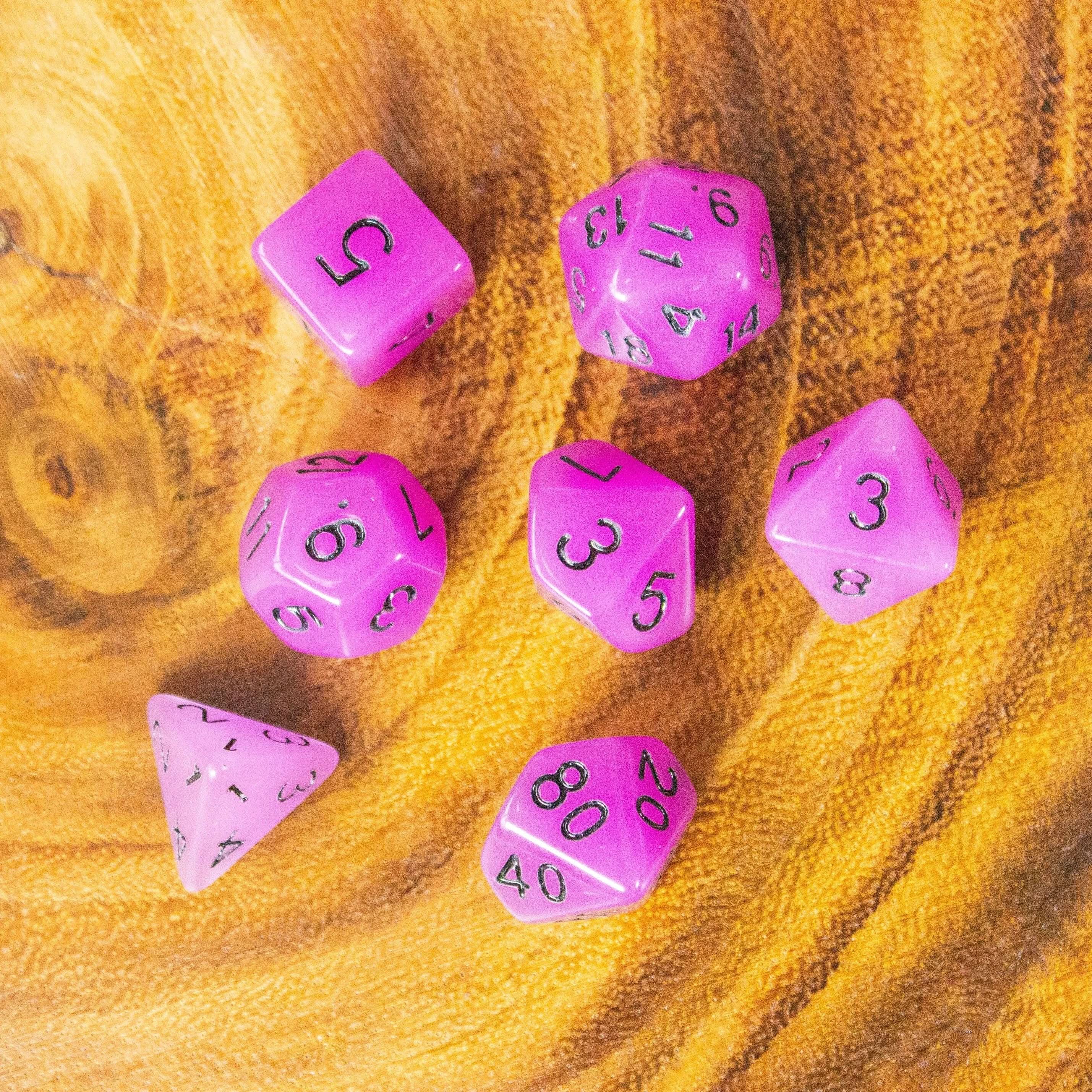Purple Glow In The Dark Dice! Full Set of RPG TTRPG  Dice    Yellow Green Bliue Purple Orange - MysteryDiceGoblins