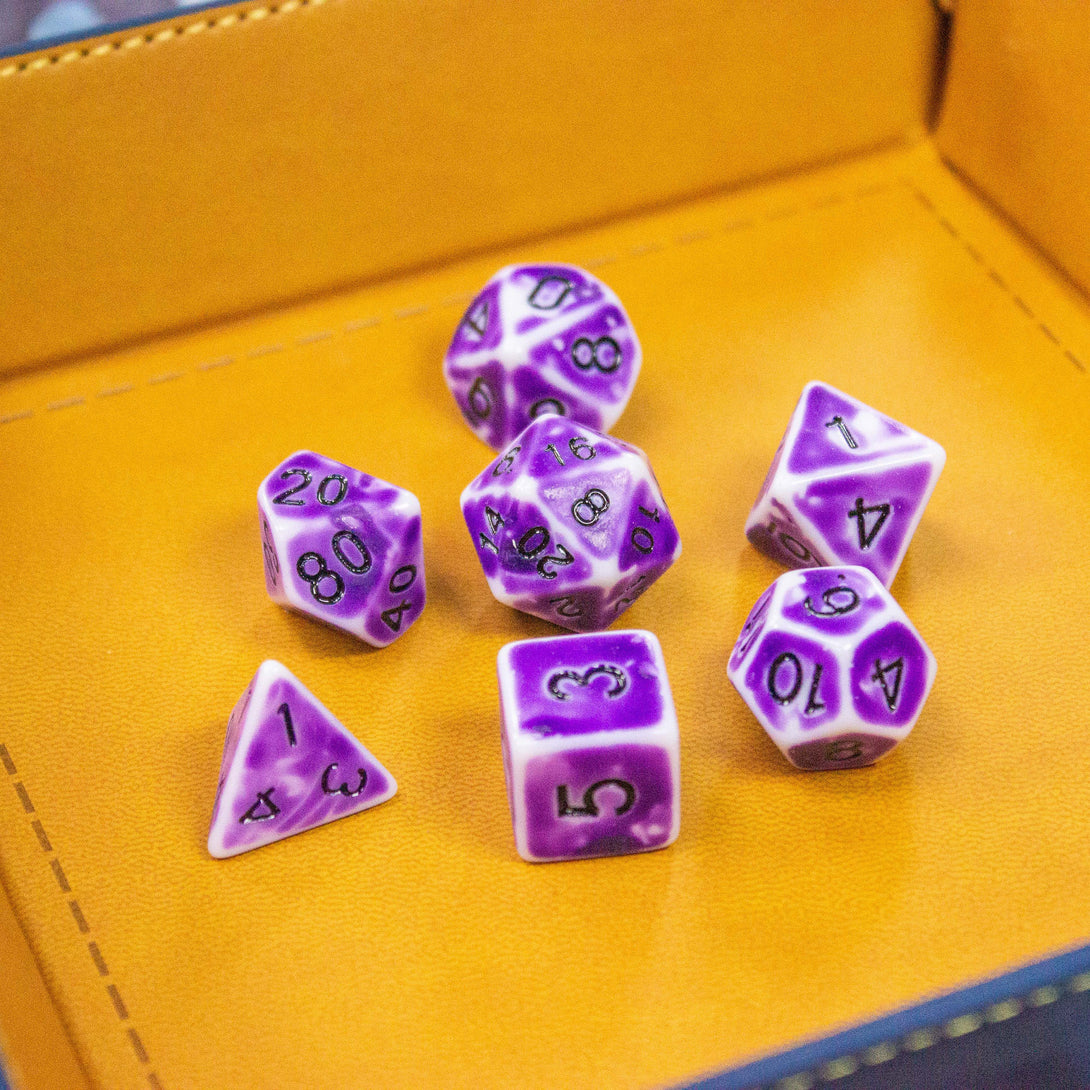 Archaic Light Purple DnD Dice Set | Dungeons and Dragons Purple White Faded Dice (7) | Polyhedral Dice - MysteryDiceGoblins