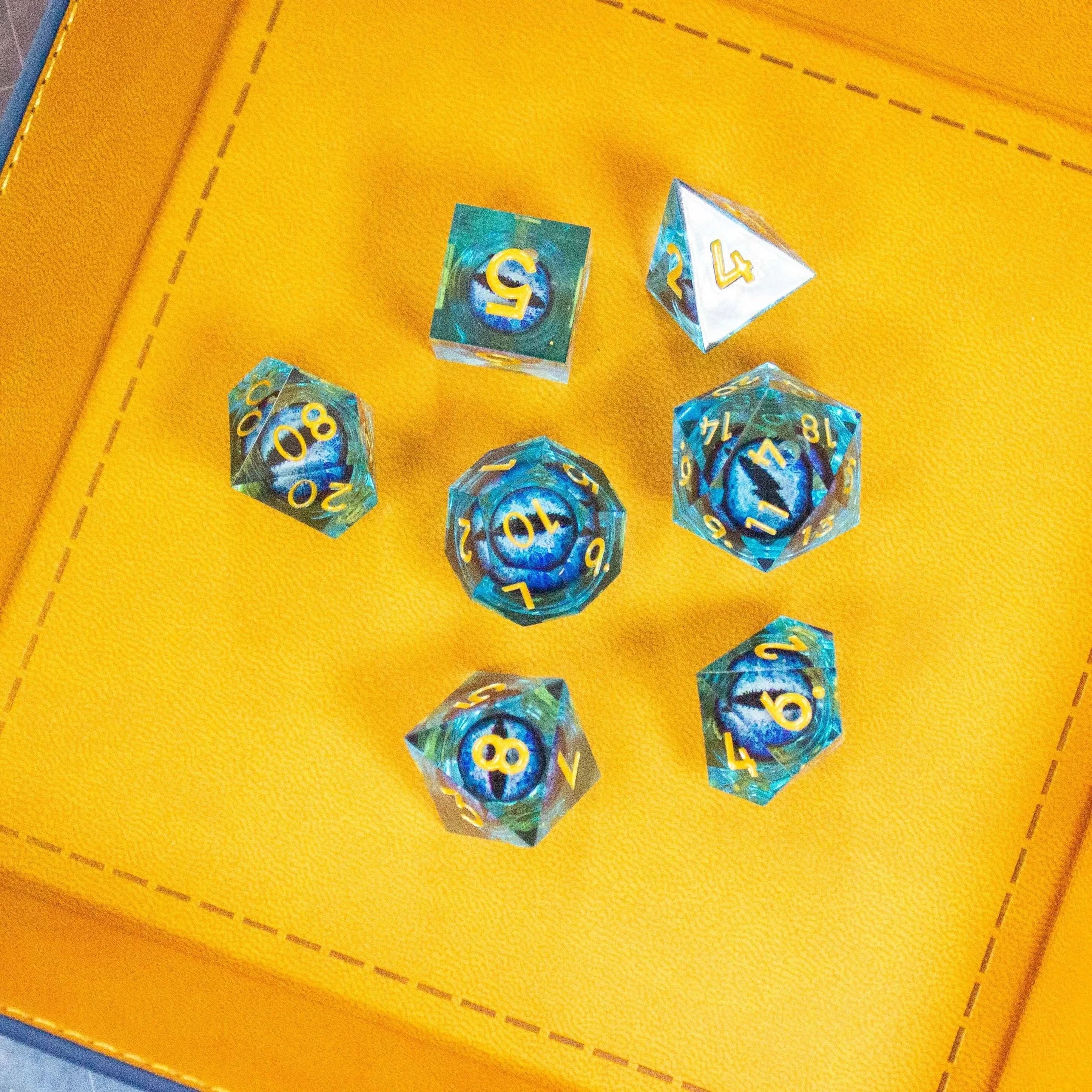 Liquid Core Moving Blue Snake Eye TTRPG  Dice. Sharp Edged Dice    TTRPG  - MysteryDiceGoblins