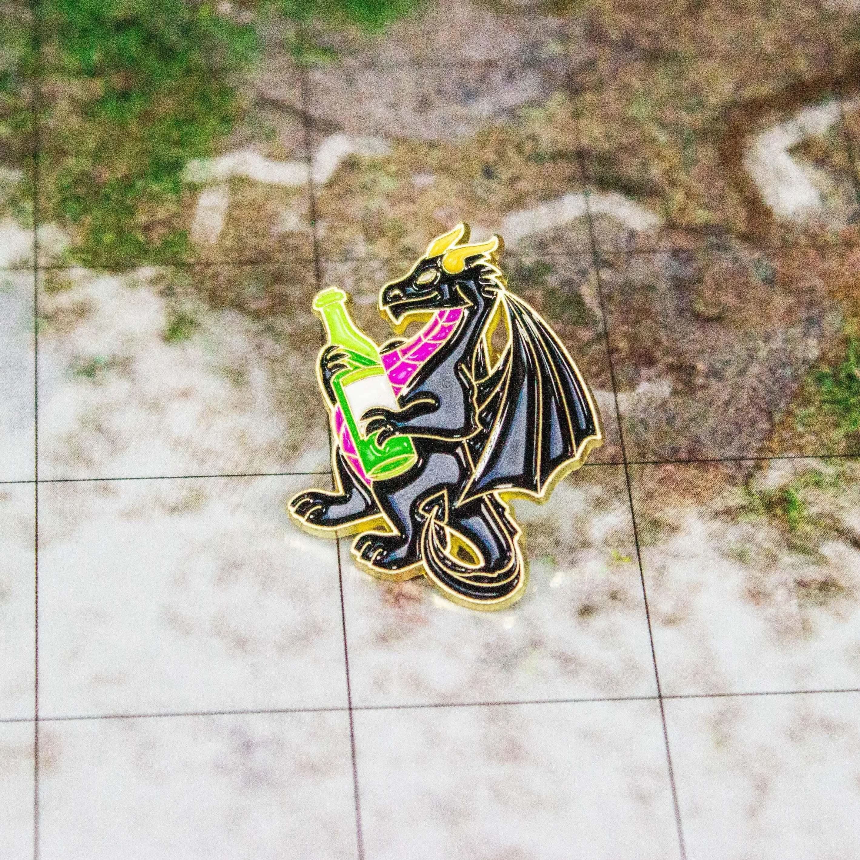 TTRPG  Enamel Pin Wine Dragon Pin TTRPG  Pin Badge | Brooch    White and Black Monster D&D Gift - MysteryDiceGoblins