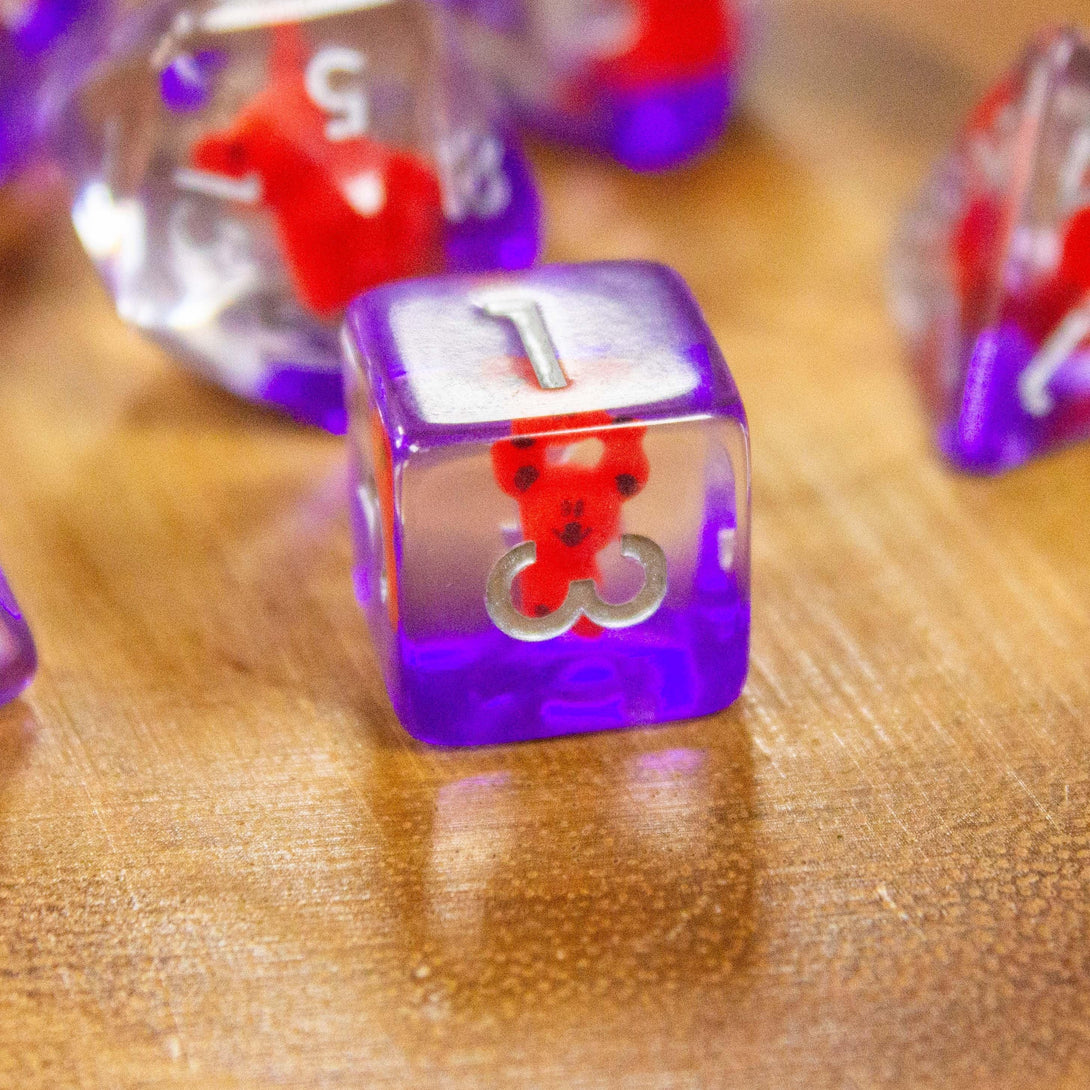 Red Bear DnD Dice Set| Dungeons and Dragons Transparent Purple See through Dice (7) | Polyhedral Dice - MysteryDiceGoblins