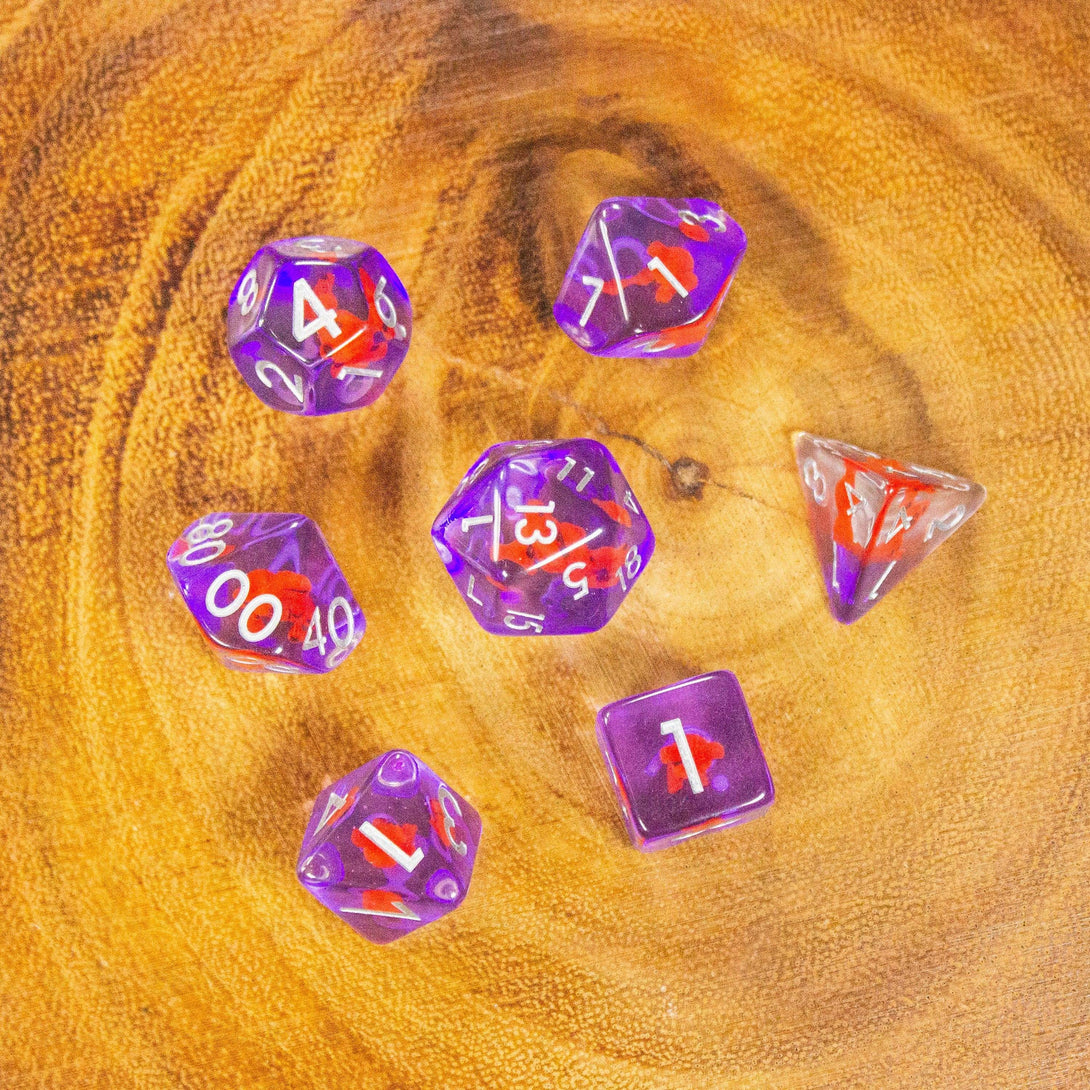 Red Bear DnD Dice Set| Dungeons and Dragons Transparent Purple See through Dice (7) | Polyhedral Dice - MysteryDiceGoblins