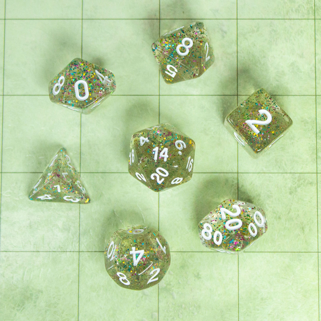 Silver Shimmer Dice Set | Dice for DnD | Dungeons and Dragons White and White Dice (7) | Polyhedral White Dice | White Numbers - MysteryDiceGoblins