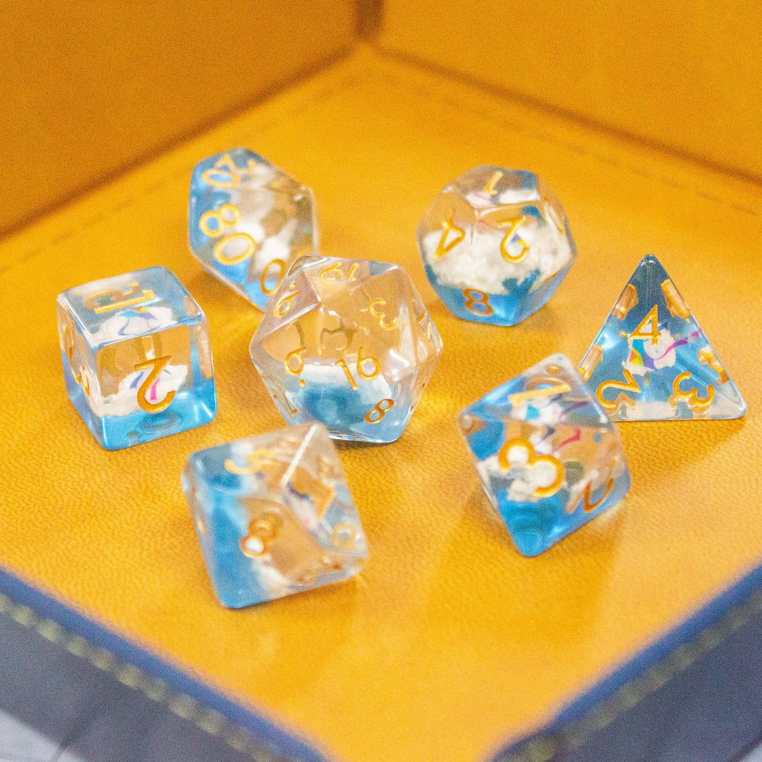 Cloudy Kites DnD Filled Dice Set| Dungeons and Dragons Transparent See through Dice (7) | Polyhedral Dice - MysteryDiceGoblins