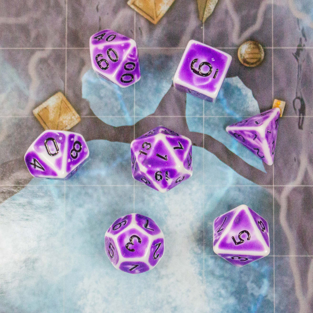 Archaic Light Purple DnD Dice Set | Dungeons and Dragons Purple White Faded Dice (7) | Polyhedral Dice - MysteryDiceGoblins